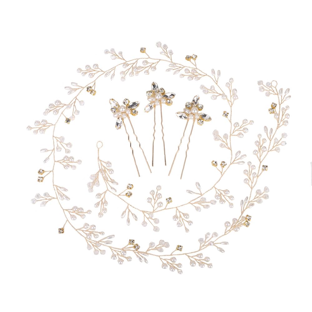 Deniferymakeup Rose Gold and Silver Extra Long Pearl and Crystal Bridal Hair Vine Wedding Head Piece Accessories Headband Jewelry (Silver)