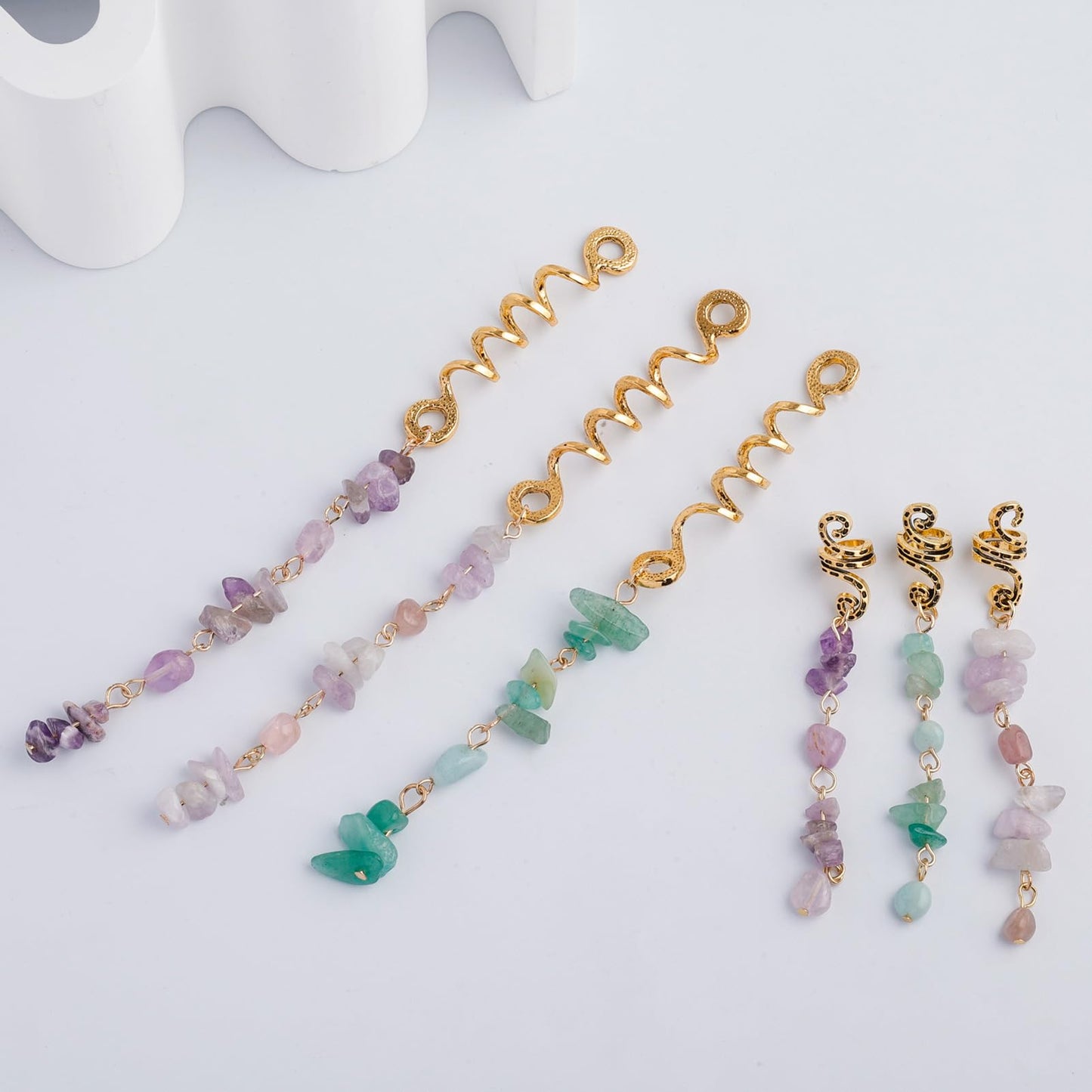 FRDTLUTHW Hair Jewelry Dreadlock Accessories, Natura Stone Hair Charms for Braids, Hair Ring Crystal Hair Accessories for Women(Black, pack of 6)