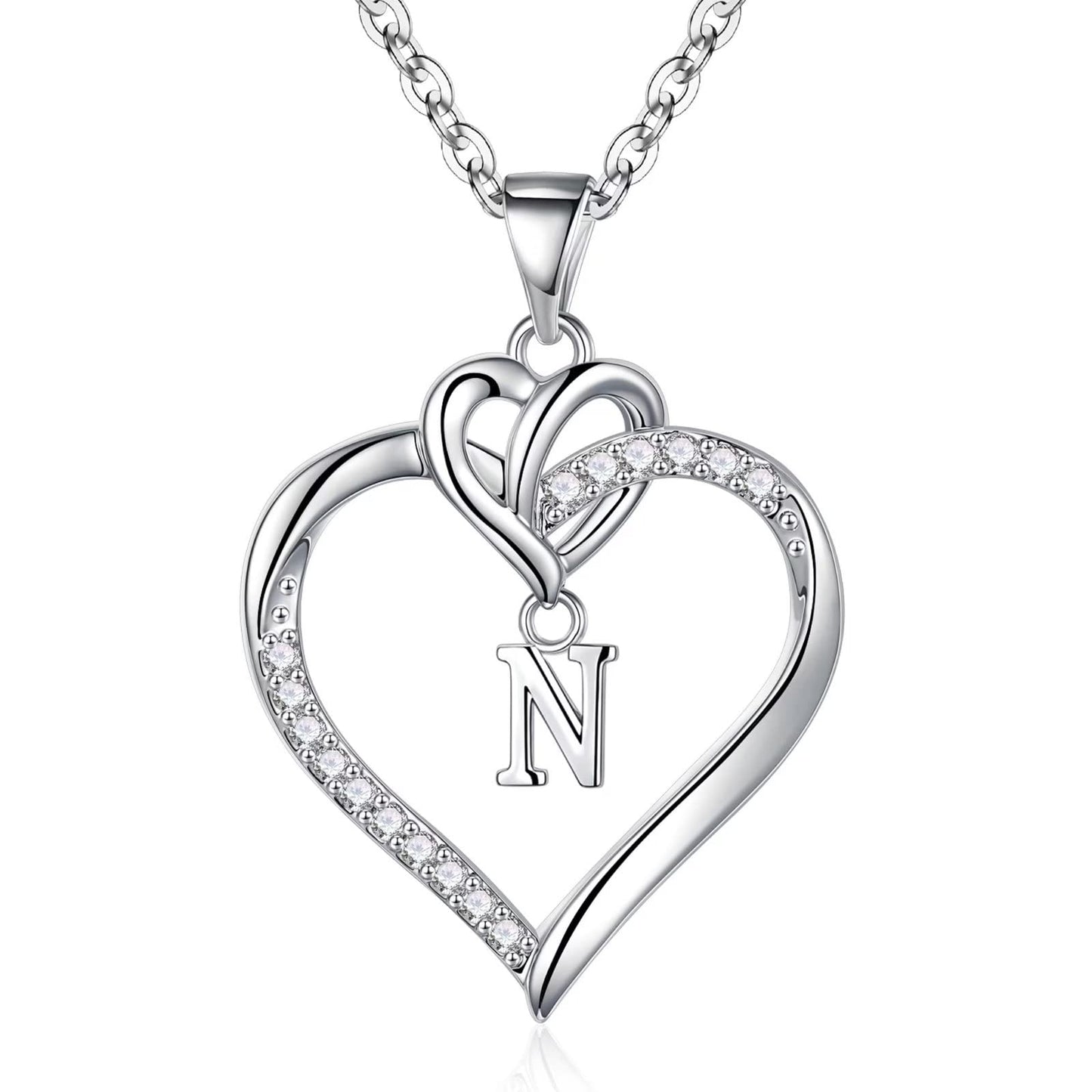 STORUP Heart Initial Necklaces for Women Girls, 14K Gold Plated Cubic Zirconia Heart Initial A-Z Pendant Necklace Dainty Heart Necklaces for Women Teen Girl Jewelry Birthday Gifts