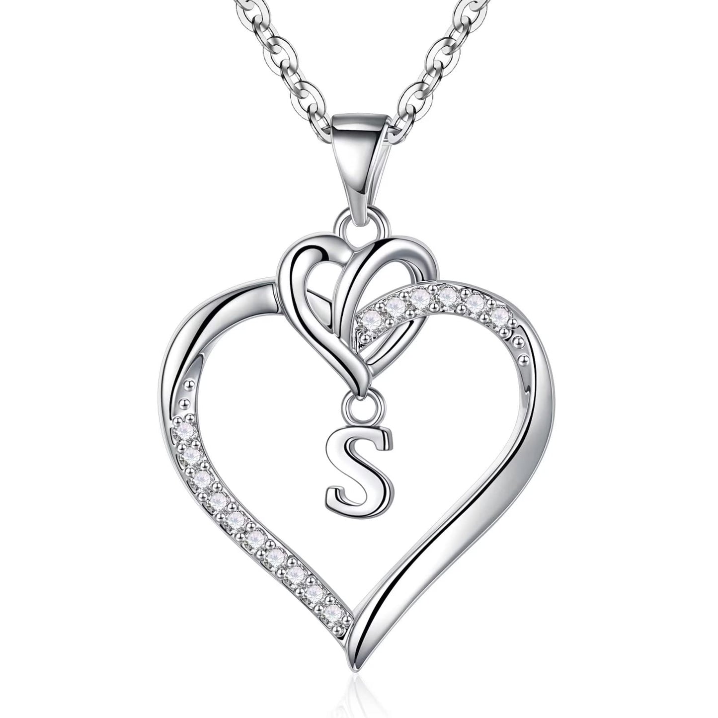 STORUP Heart Initial Necklaces for Women Girls, 14K Gold Plated Cubic Zirconia Heart Initial A-Z Pendant Necklace Dainty Heart Necklaces for Women Teen Girl Jewelry Birthday Gifts