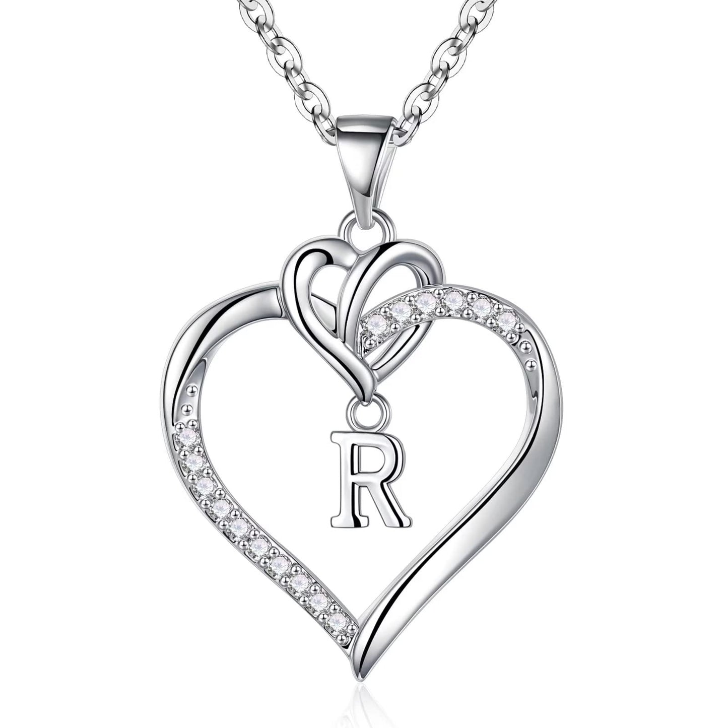 STORUP Heart Initial Necklaces for Women Girls, 14K Gold Plated Cubic Zirconia Heart Initial A-Z Pendant Necklace Dainty Heart Necklaces for Women Teen Girl Jewelry Birthday Gifts