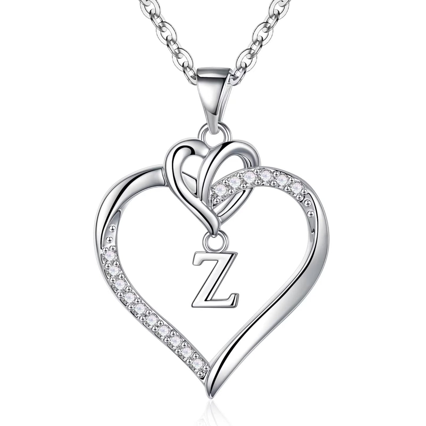 STORUP Heart Initial Necklaces for Women Girls, 14K Gold Plated Cubic Zirconia Heart Initial A-Z Pendant Necklace Dainty Heart Necklaces for Women Teen Girl Jewelry Birthday Gifts