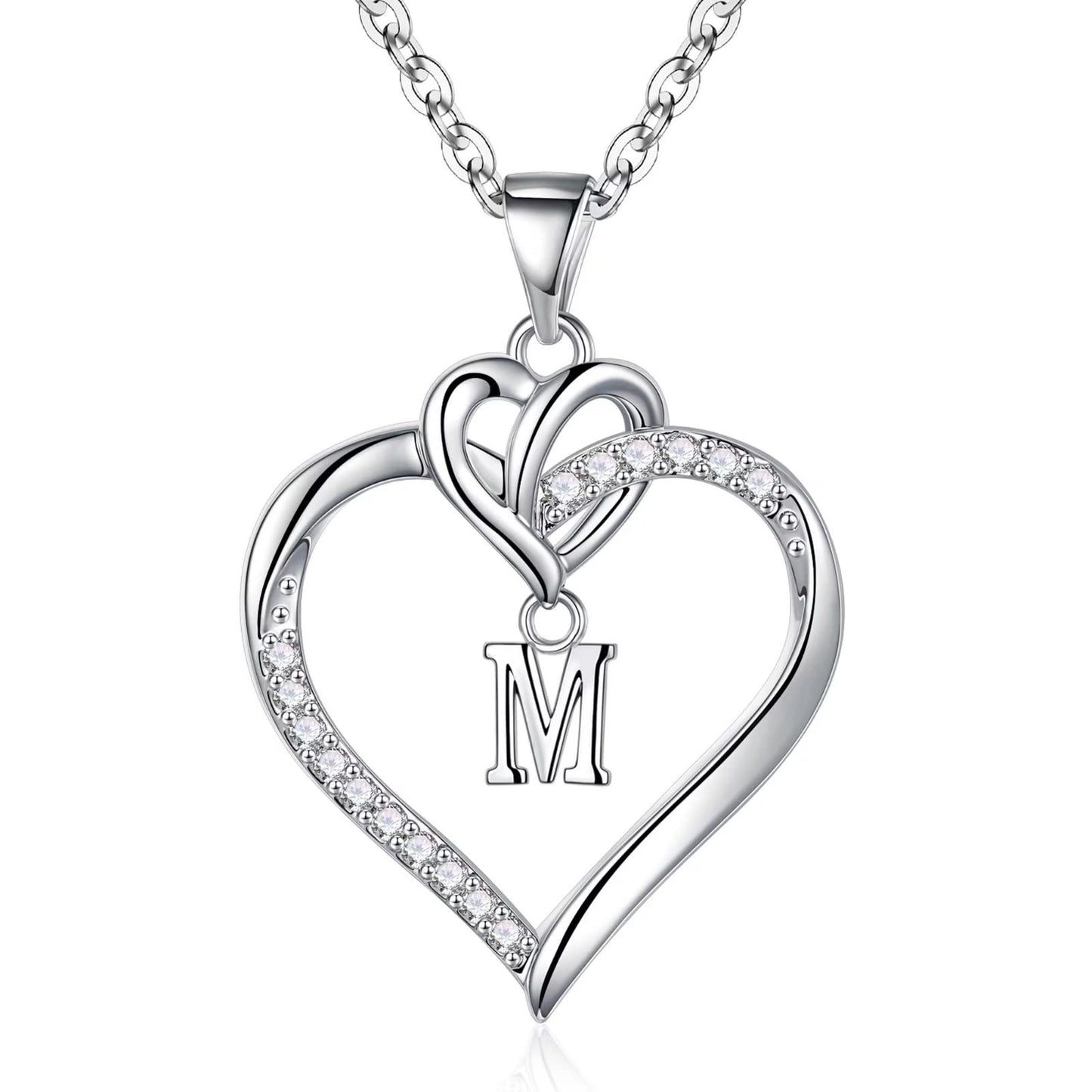STORUP Heart Initial Necklaces for Women Girls, 14K Gold Plated Cubic Zirconia Heart Initial A-Z Pendant Necklace Dainty Heart Necklaces for Women Teen Girl Jewelry Birthday Gifts