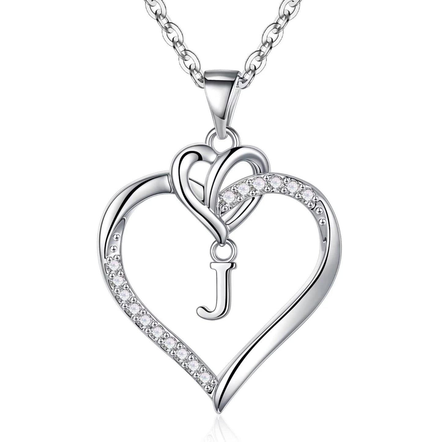 STORUP Heart Initial Necklaces for Women Girls, 14K Gold Plated Cubic Zirconia Heart Initial A-Z Pendant Necklace Dainty Heart Necklaces for Women Teen Girl Jewelry Birthday Gifts