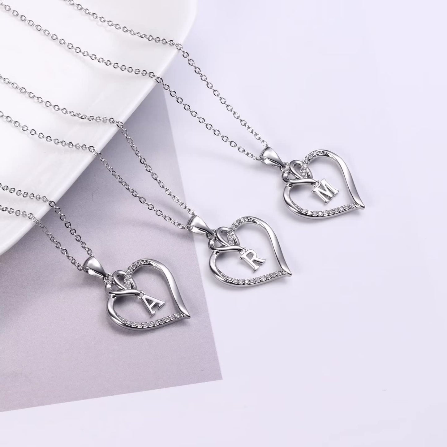 STORUP Heart Initial Necklaces for Women Girls, 14K Gold Plated Cubic Zirconia Heart Initial A-Z Pendant Necklace Dainty Heart Necklaces for Women Teen Girl Jewelry Birthday Gifts