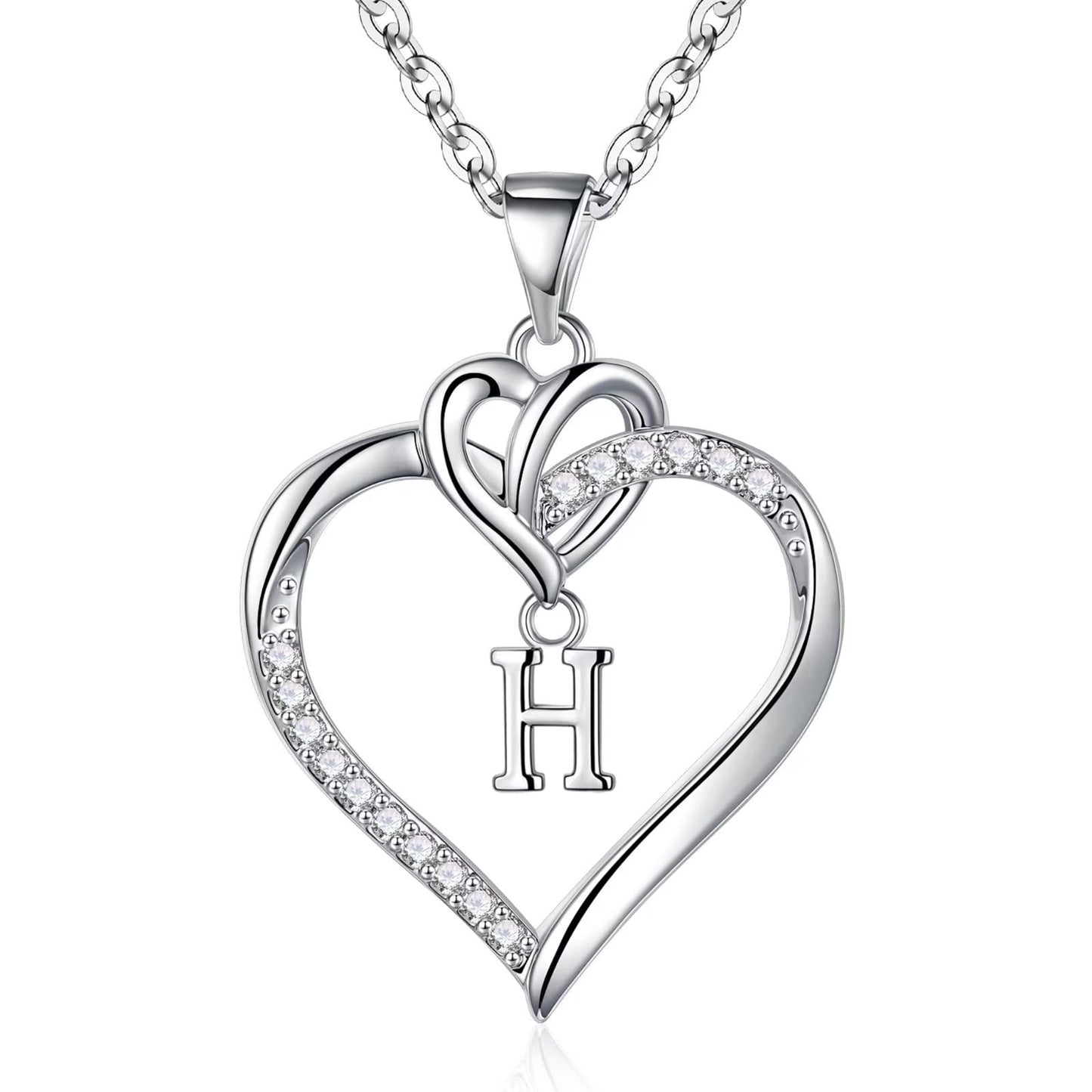 STORUP Heart Initial Necklaces for Women Girls, 14K Gold Plated Cubic Zirconia Heart Initial A-Z Pendant Necklace Dainty Heart Necklaces for Women Teen Girl Jewelry Birthday Gifts