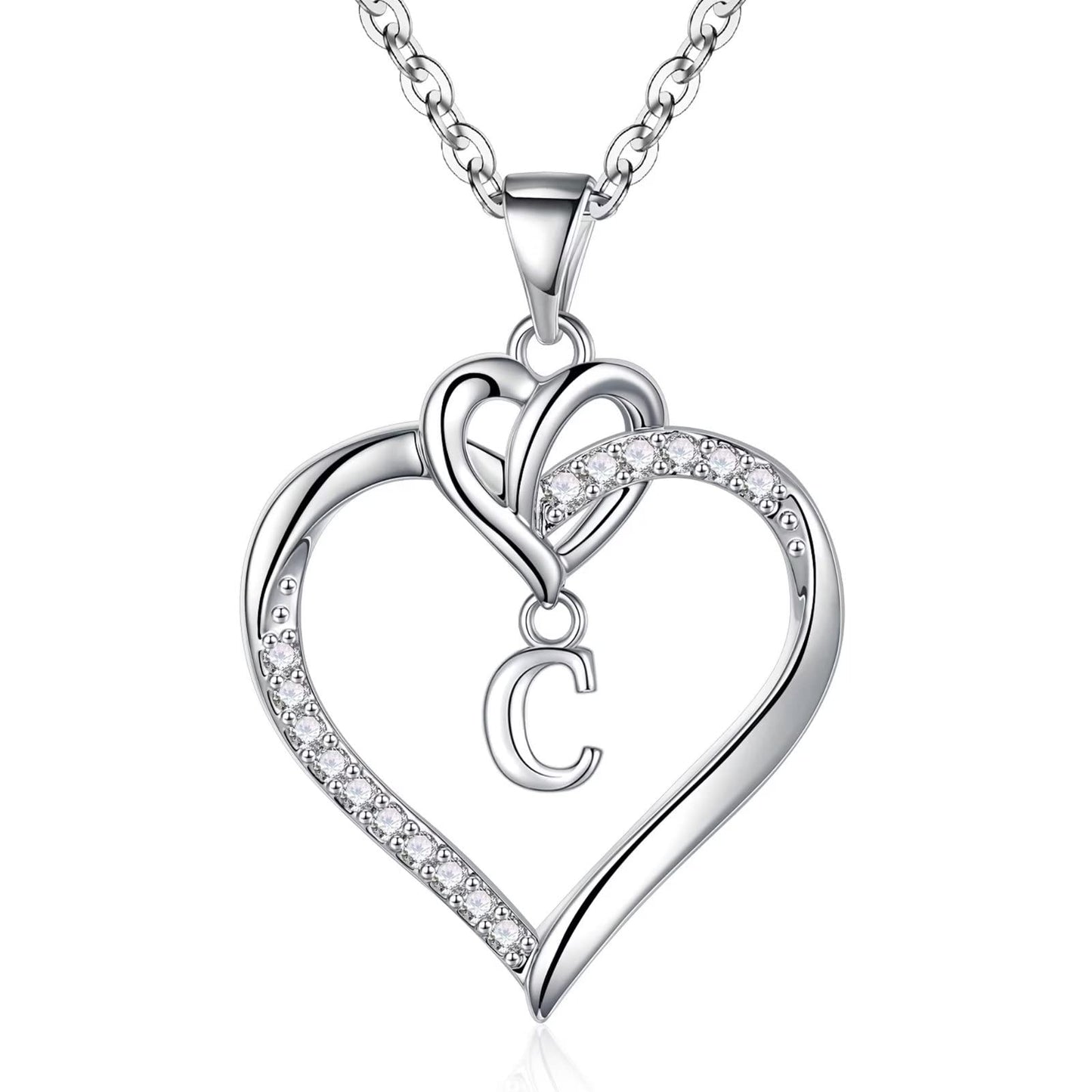 STORUP Heart Initial Necklaces for Women Girls, 14K Gold Plated Cubic Zirconia Heart Initial A-Z Pendant Necklace Dainty Heart Necklaces for Women Teen Girl Jewelry Birthday Gifts