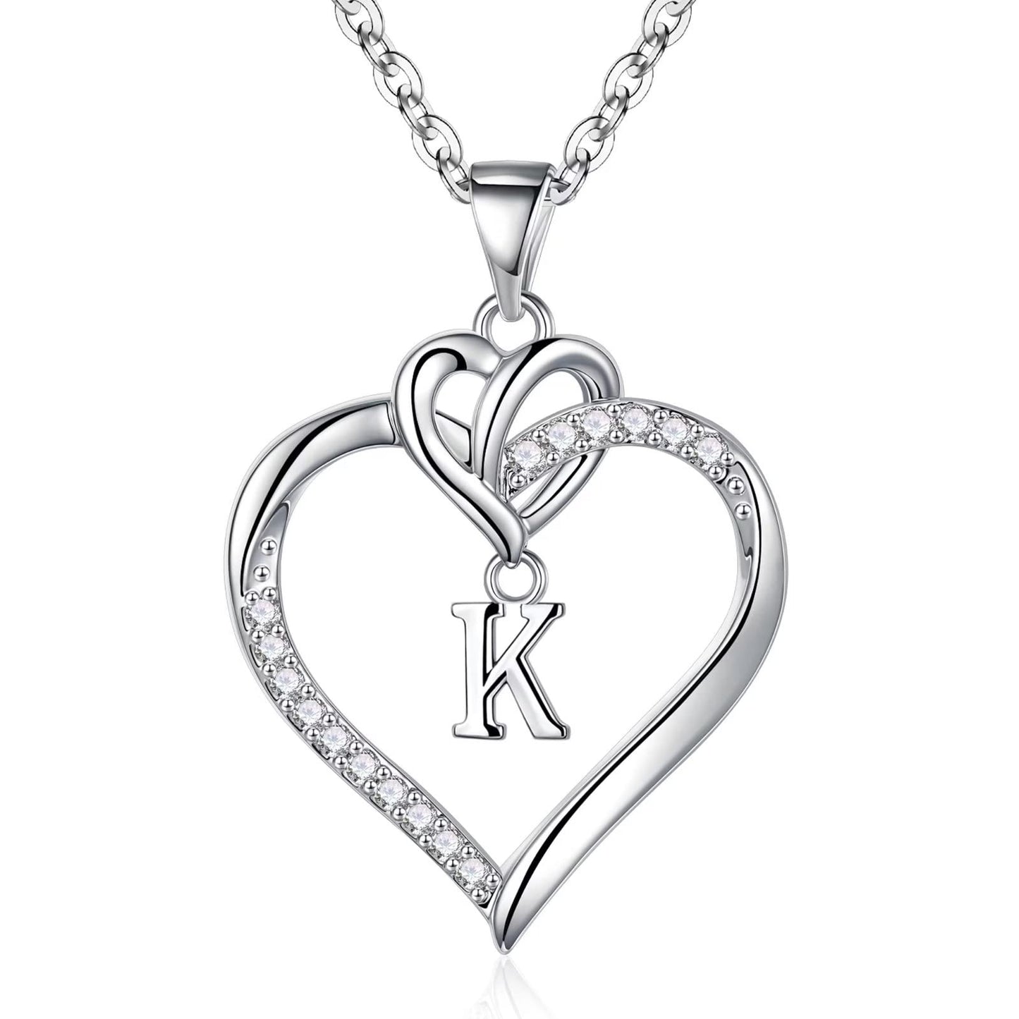 STORUP Heart Initial Necklaces for Women Girls, 14K Gold Plated Cubic Zirconia Heart Initial A-Z Pendant Necklace Dainty Heart Necklaces for Women Teen Girl Jewelry Birthday Gifts
