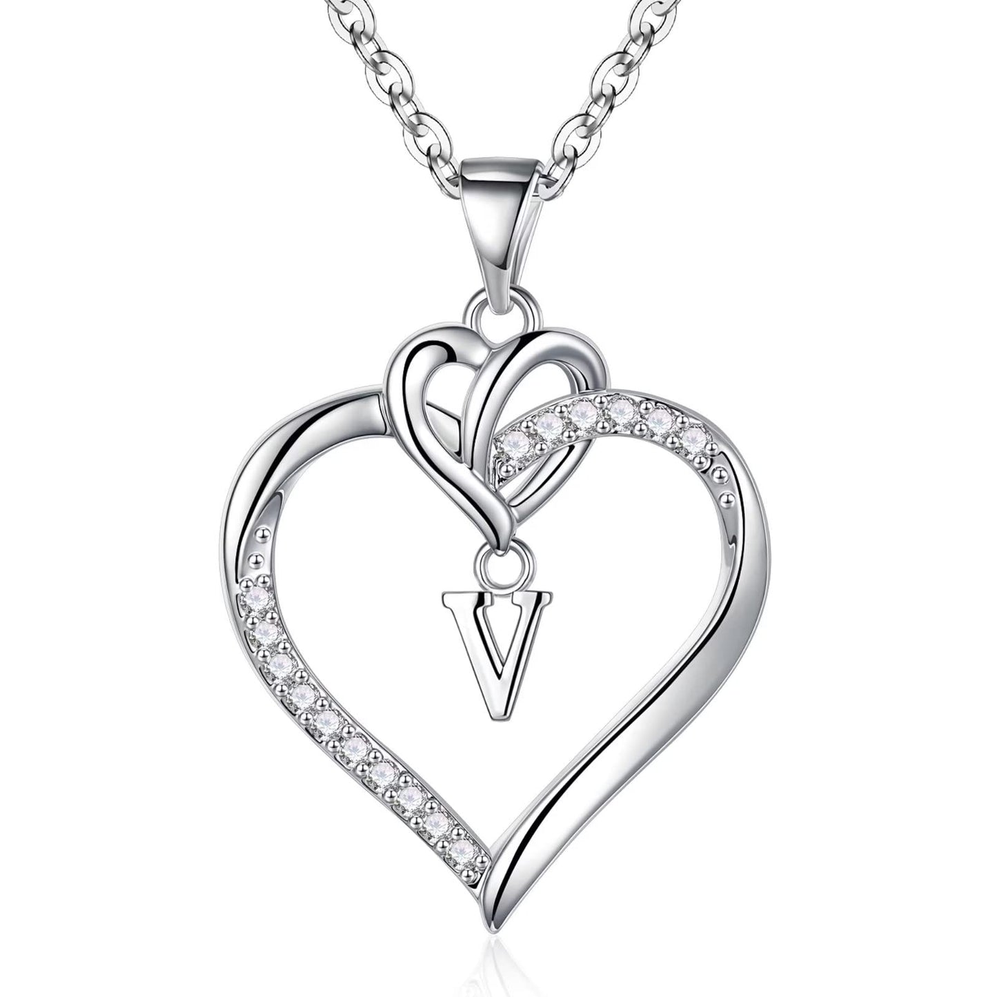 STORUP Heart Initial Necklaces for Women Girls, 14K Gold Plated Cubic Zirconia Heart Initial A-Z Pendant Necklace Dainty Heart Necklaces for Women Teen Girl Jewelry Birthday Gifts