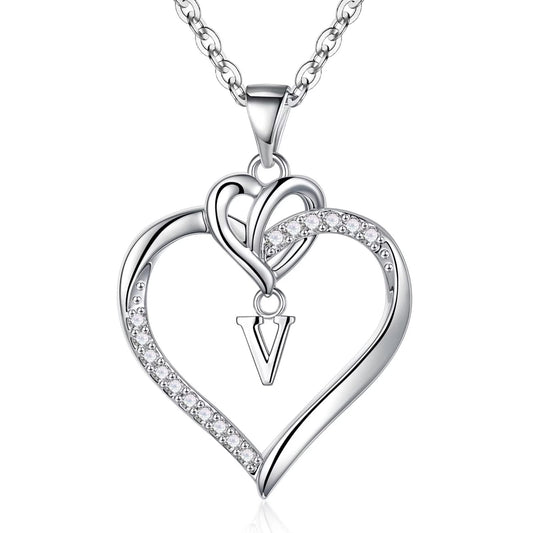 STORUP Heart Initial Necklaces for Women Girls, 14K Gold Plated Cubic Zirconia Heart Initial A-Z Pendant Necklace Dainty Heart Necklaces for Women Teen Girl Jewelry Birthday Gifts