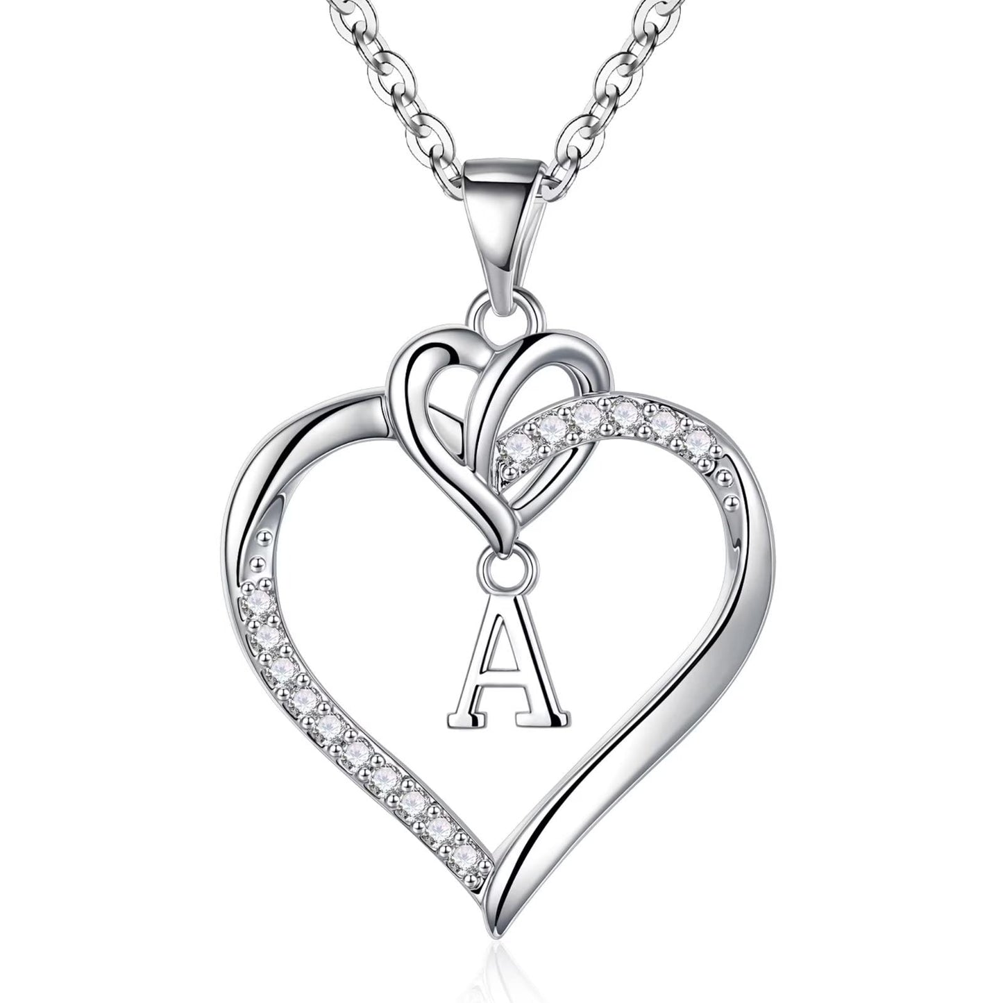 STORUP Heart Initial Necklaces for Women Girls, 14K Gold Plated Cubic Zirconia Heart Initial A-Z Pendant Necklace Dainty Heart Necklaces for Women Teen Girl Jewelry Birthday Gifts