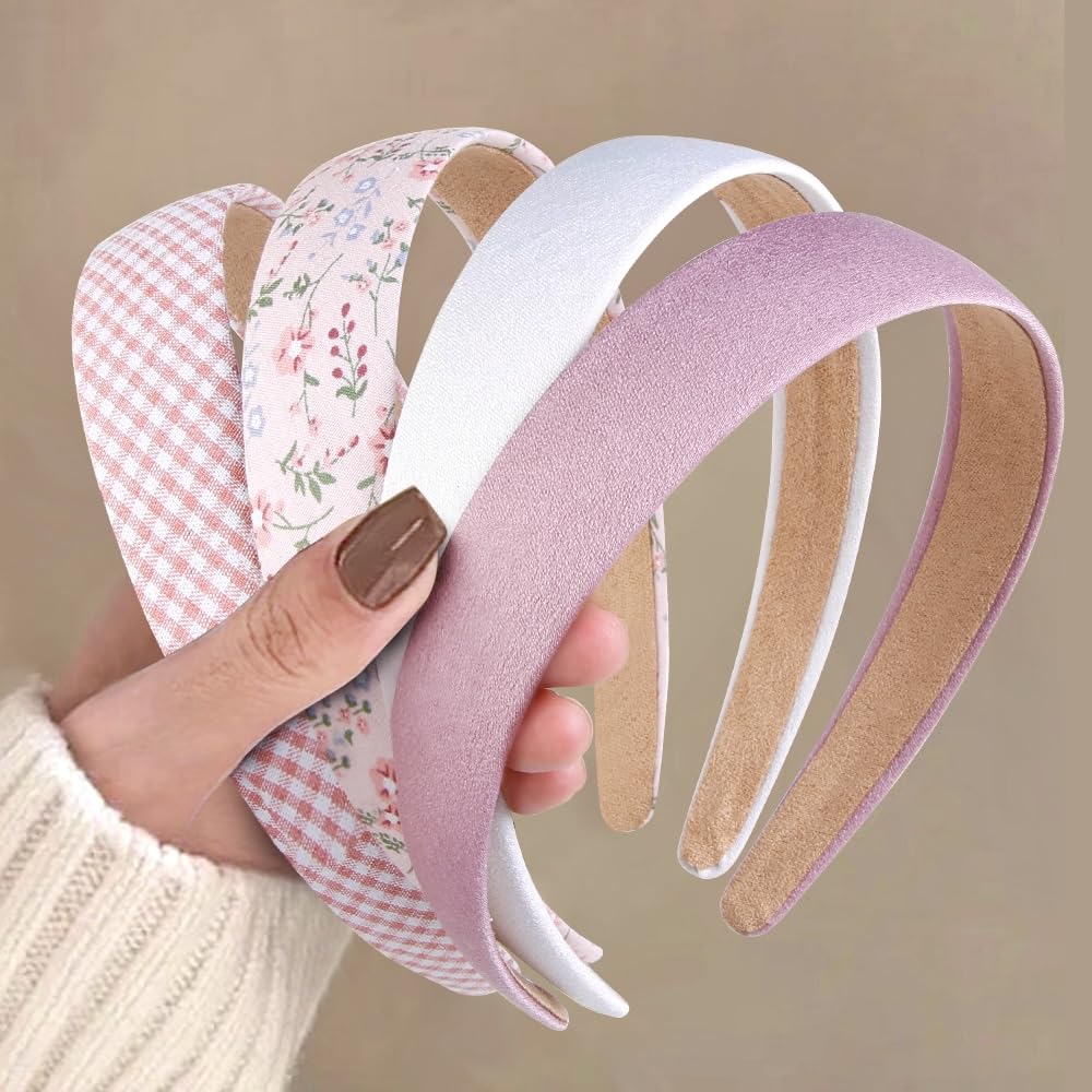 Headbands for Women Non Slip Trendy Headbands for Women’s Hair 1 inch Wide Cute Headband for Girls, Fall Head Bands Elastic Hair Bands for Womens Fashion Accessories for Women 4PCS