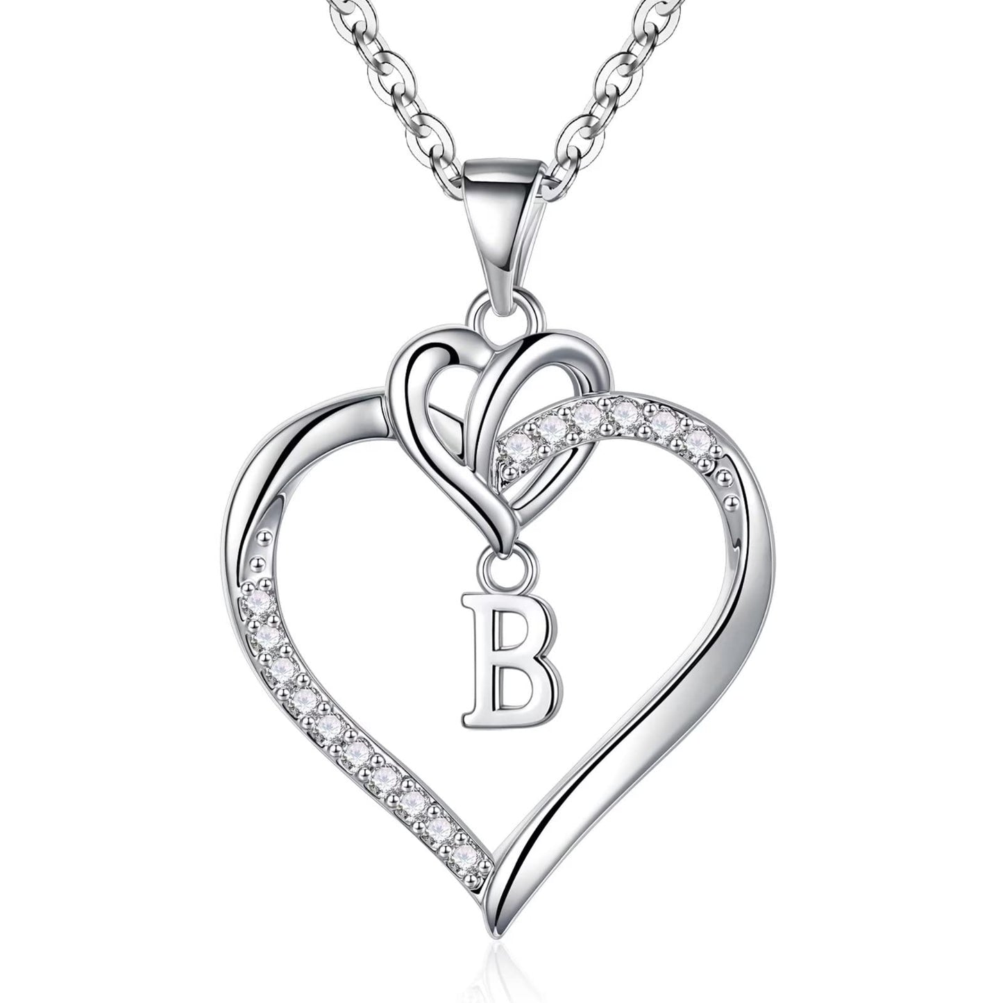 STORUP Heart Initial Necklaces for Women Girls, 14K Gold Plated Cubic Zirconia Heart Initial A-Z Pendant Necklace Dainty Heart Necklaces for Women Teen Girl Jewelry Birthday Gifts