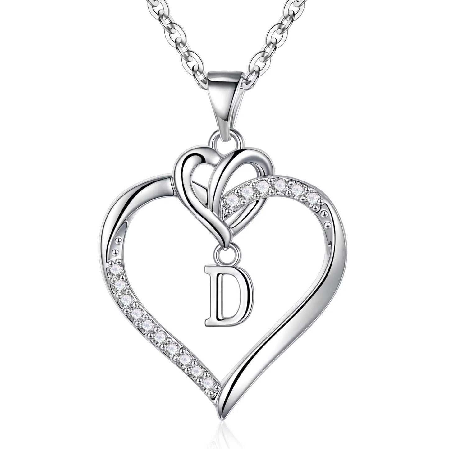 STORUP Heart Initial Necklaces for Women Girls, 14K Gold Plated Cubic Zirconia Heart Initial A-Z Pendant Necklace Dainty Heart Necklaces for Women Teen Girl Jewelry Birthday Gifts