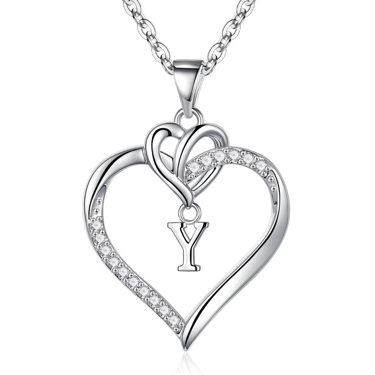STORUP Heart Initial Necklaces for Women Girls, 14K Gold Plated Cubic Zirconia Heart Initial A-Z Pendant Necklace Dainty Heart Necklaces for Women Teen Girl Jewelry Birthday Gifts