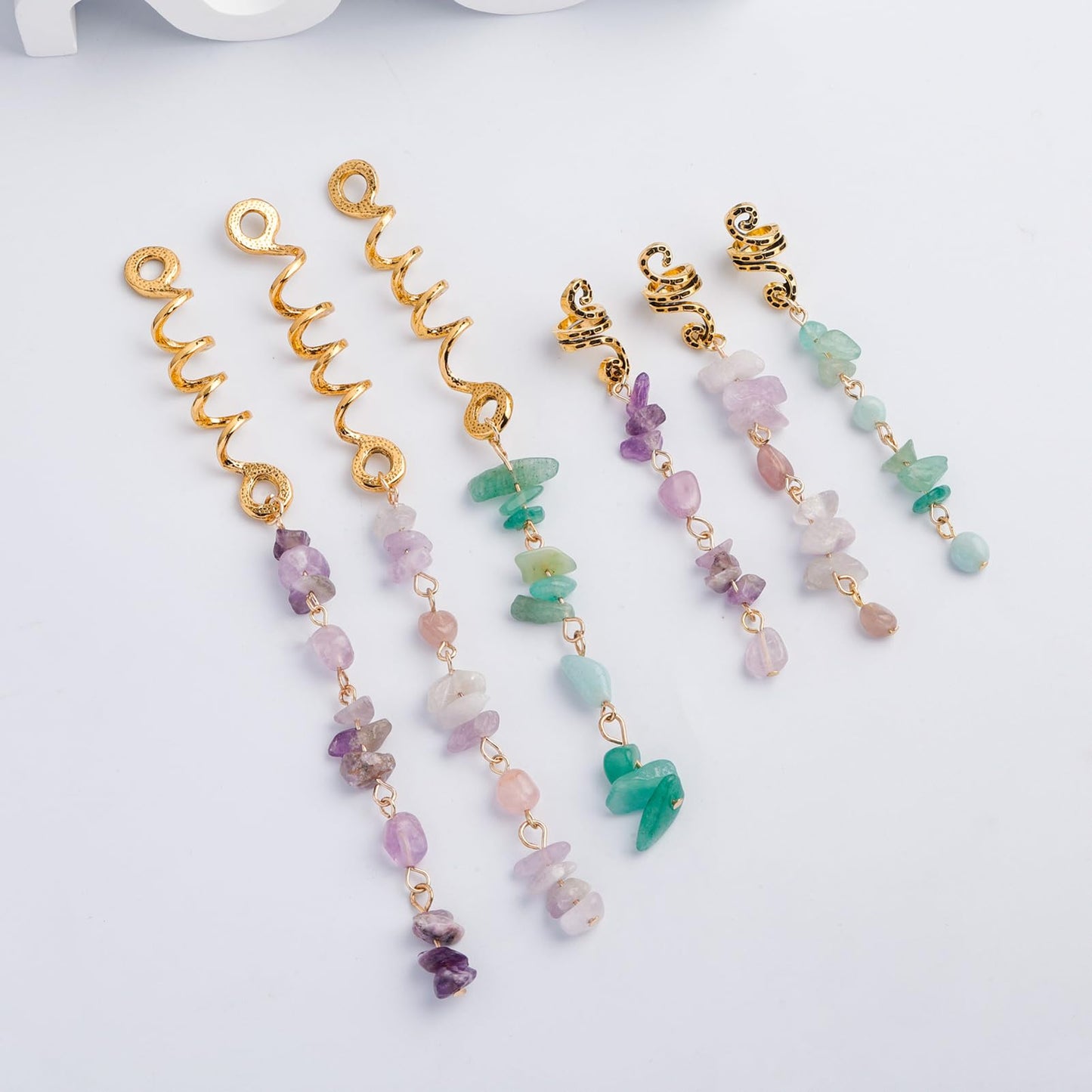 FRDTLUTHW Hair Jewelry Dreadlock Accessories, Natura Stone Hair Charms for Braids, Hair Ring Crystal Hair Accessories for Women(Black, pack of 6)
