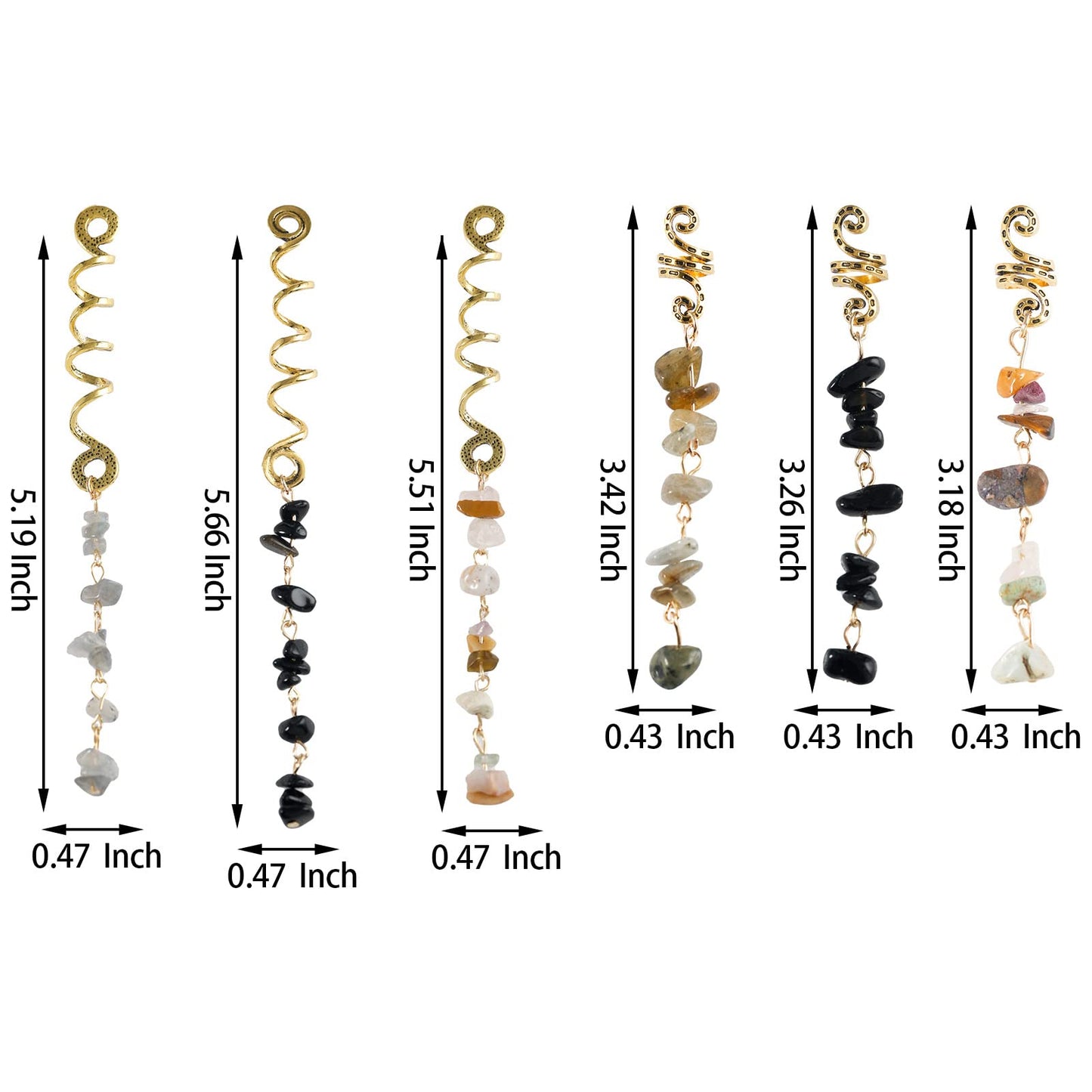 FRDTLUTHW Hair Jewelry Dreadlock Accessories, Natura Stone Hair Charms for Braids, Hair Ring Crystal Hair Accessories for Women(Black, pack of 6)