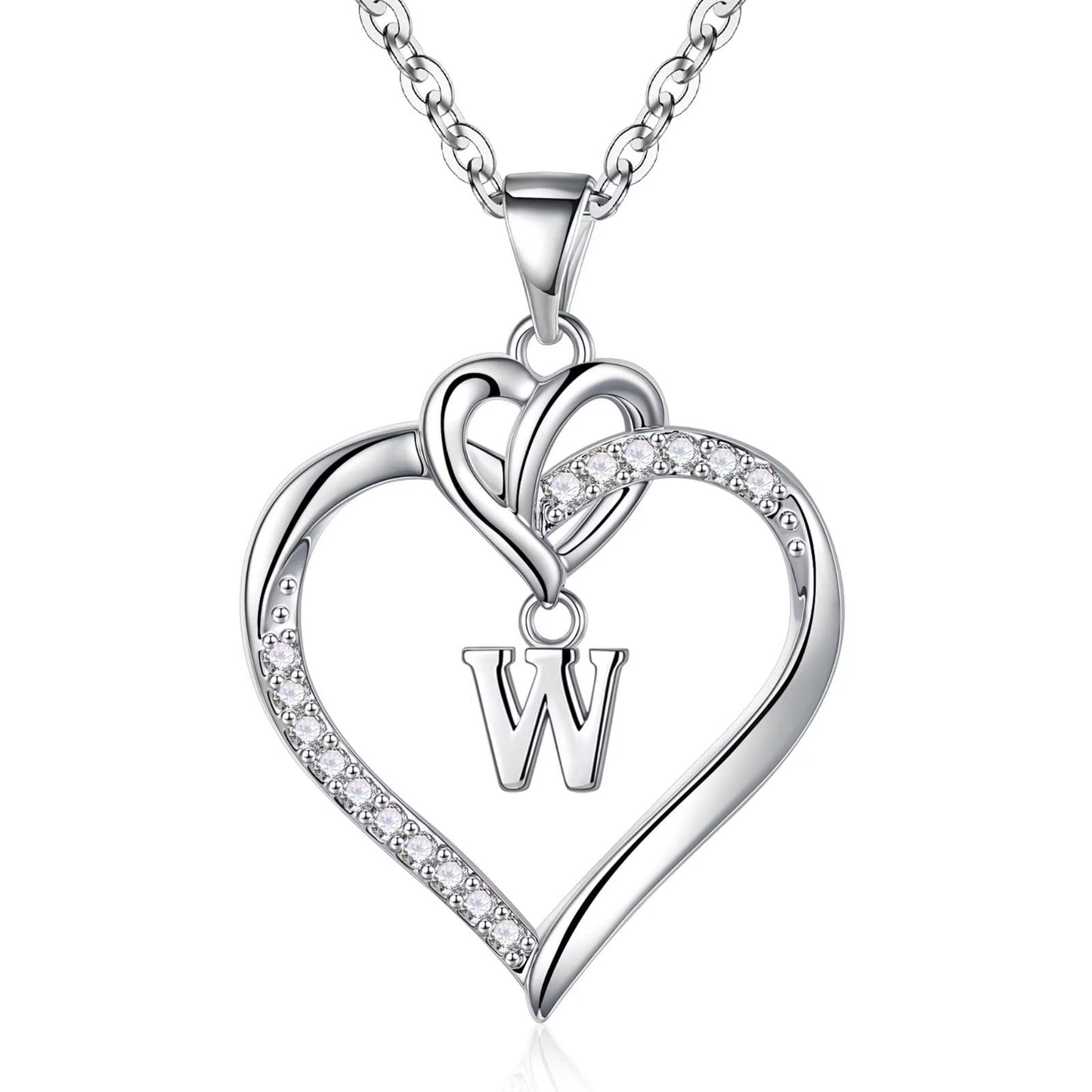 STORUP Heart Initial Necklaces for Women Girls, 14K Gold Plated Cubic Zirconia Heart Initial A-Z Pendant Necklace Dainty Heart Necklaces for Women Teen Girl Jewelry Birthday Gifts