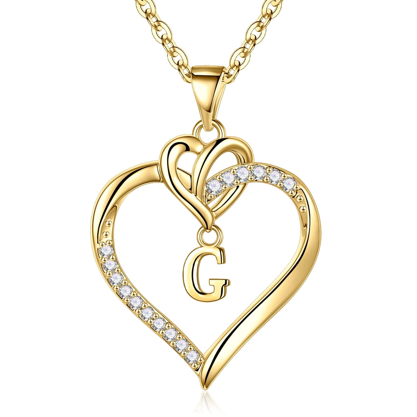 STORUP Heart Initial Necklaces for Women Girls, 14K Gold Plated Cubic Zirconia Heart Initial A-Z Pendant Necklace Dainty Heart Necklaces for Women Teen Girl Jewelry Birthday Gifts