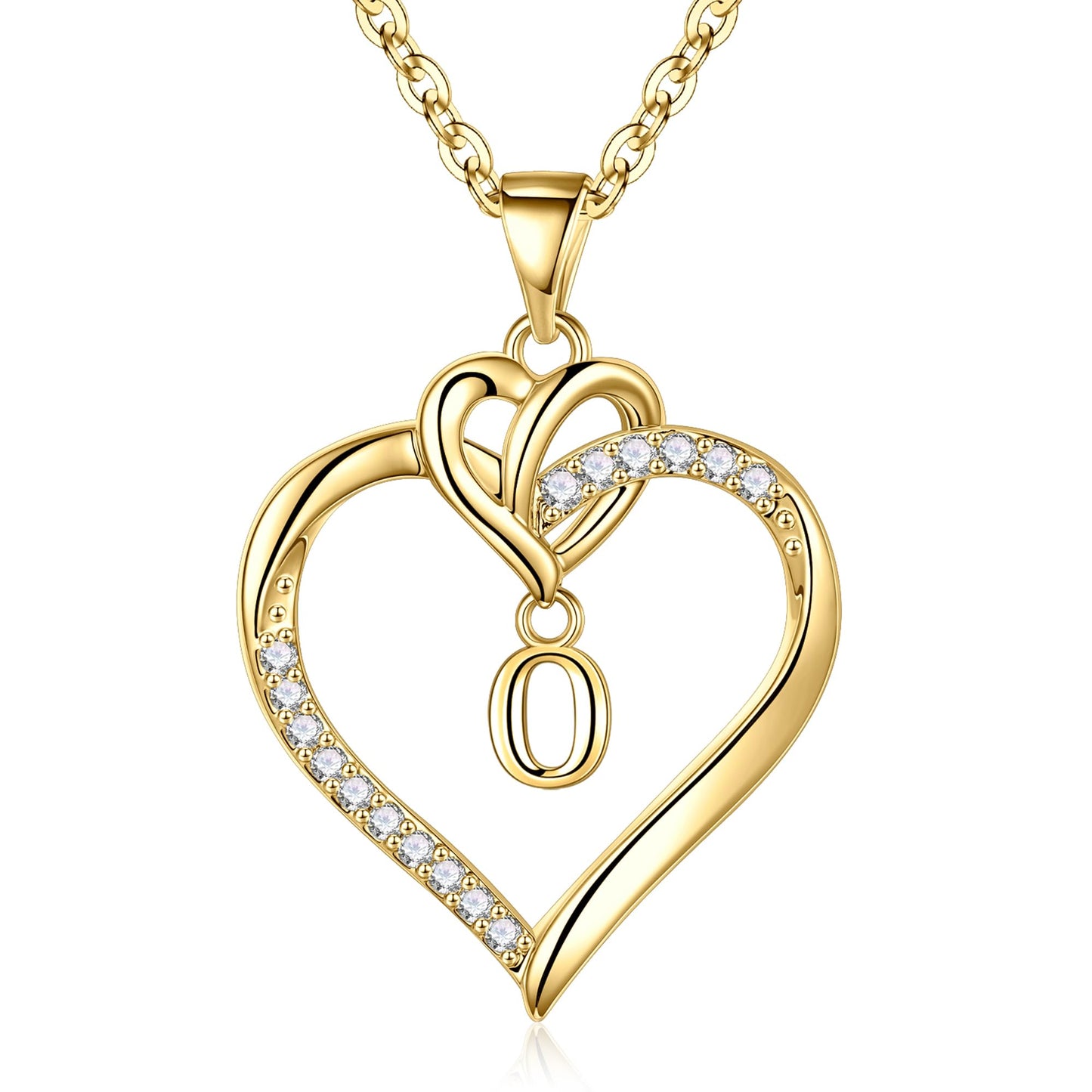 STORUP Heart Initial Necklaces for Women Girls, 14K Gold Plated Cubic Zirconia Heart Initial A-Z Pendant Necklace Dainty Heart Necklaces for Women Teen Girl Jewelry Birthday Gifts