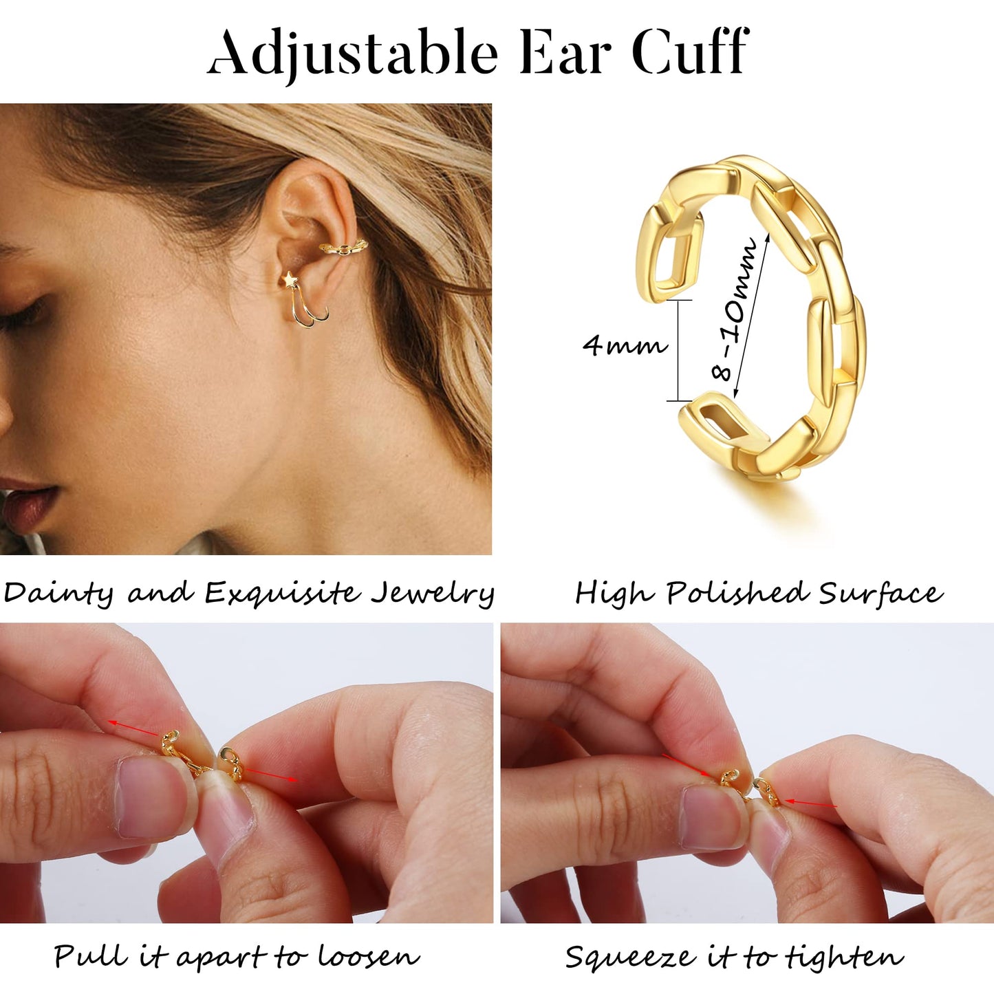 Dochais Ear Cuff Helix Cartilage Clip on Earrings Ear Cartilage Clip on Wrap Earrings Ear Cuffs for Women Men Non Piercing Ear Piercing Fake Earrings Set(Gold/Silver)