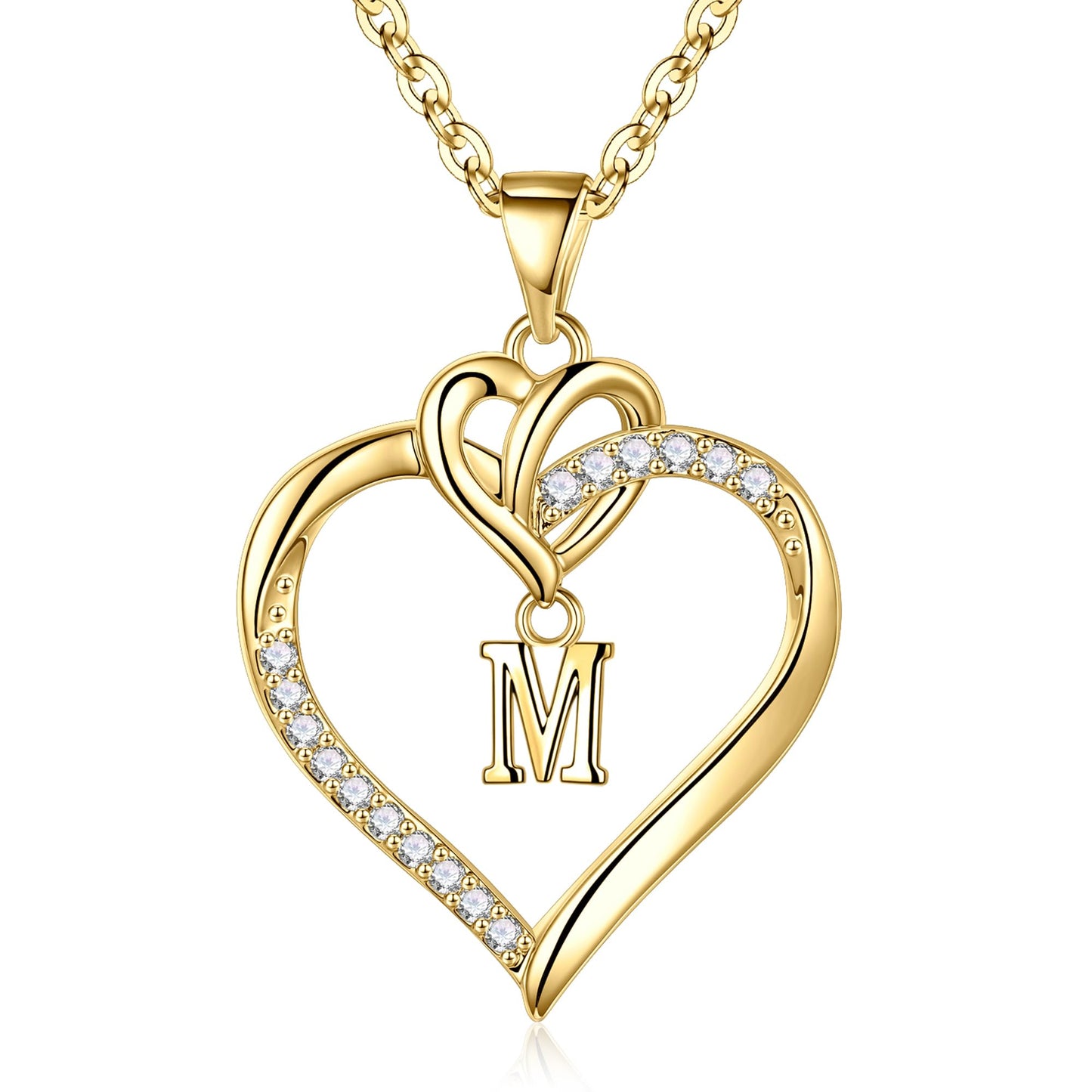 STORUP Heart Initial Necklaces for Women Girls, 14K Gold Plated Cubic Zirconia Heart Initial A-Z Pendant Necklace Dainty Heart Necklaces for Women Teen Girl Jewelry Birthday Gifts