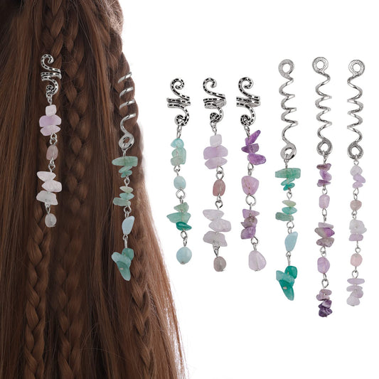 FRDTLUTHW Hair Jewelry Dreadlock Accessories, Natura Stone Hair Charms for Braids, Hair Ring Crystal Hair Accessories for Women(Black, pack of 6)