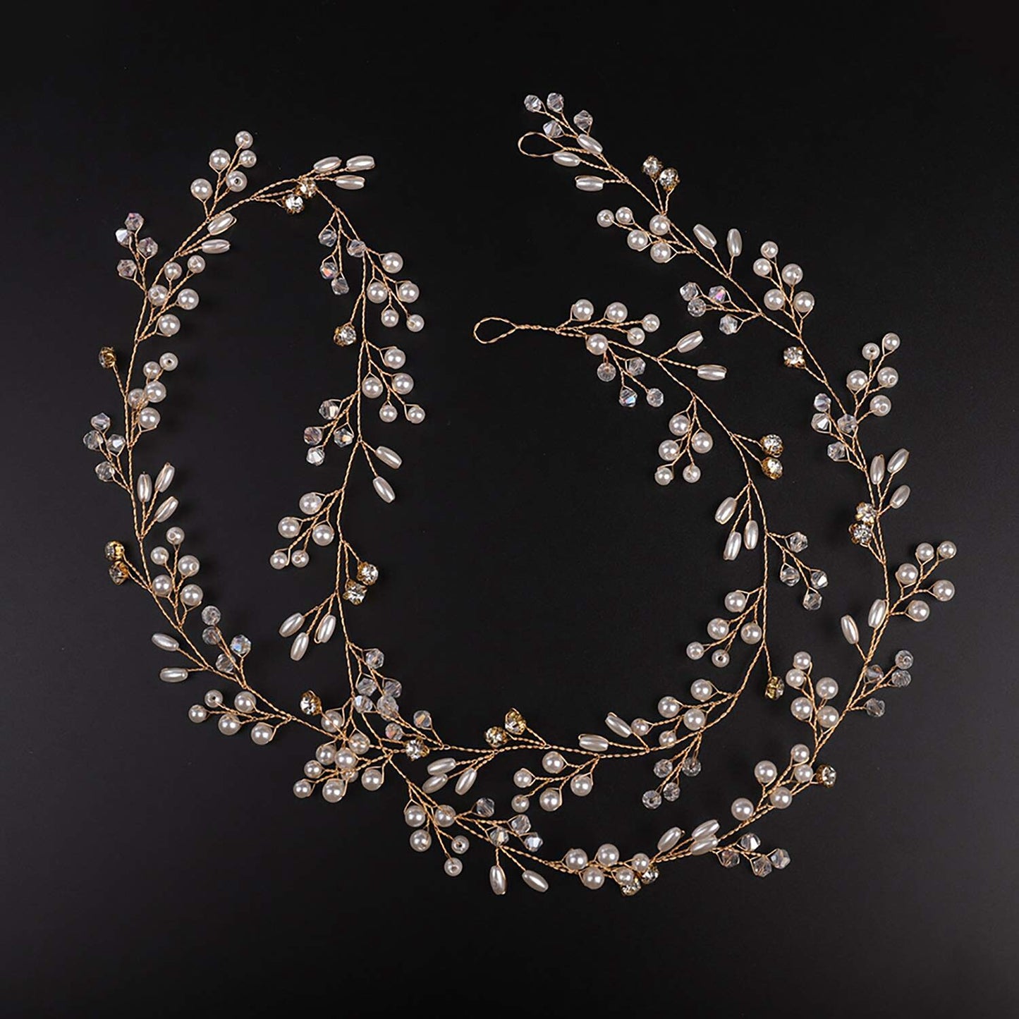 Deniferymakeup Rose Gold and Silver Extra Long Pearl and Crystal Bridal Hair Vine Wedding Head Piece Accessories Headband Jewelry (Silver)