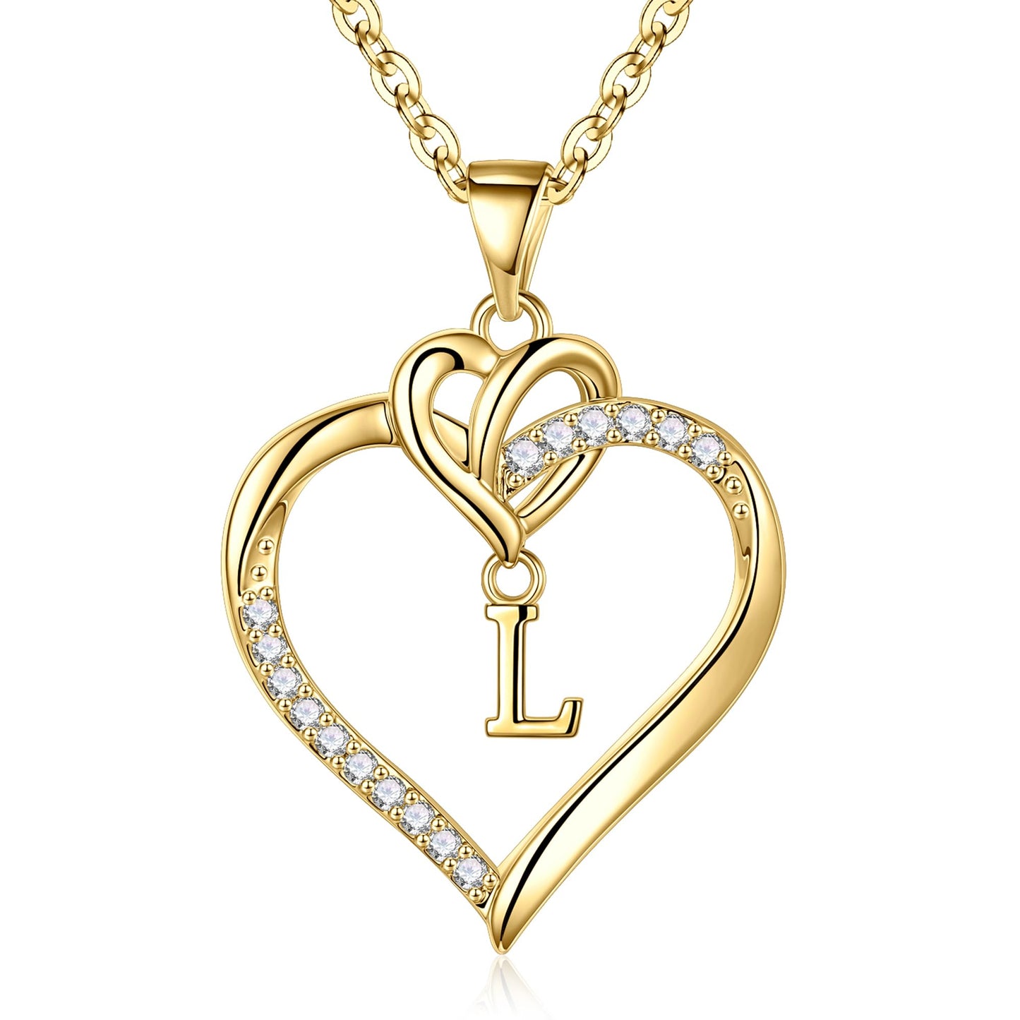 STORUP Heart Initial Necklaces for Women Girls, 14K Gold Plated Cubic Zirconia Heart Initial A-Z Pendant Necklace Dainty Heart Necklaces for Women Teen Girl Jewelry Birthday Gifts