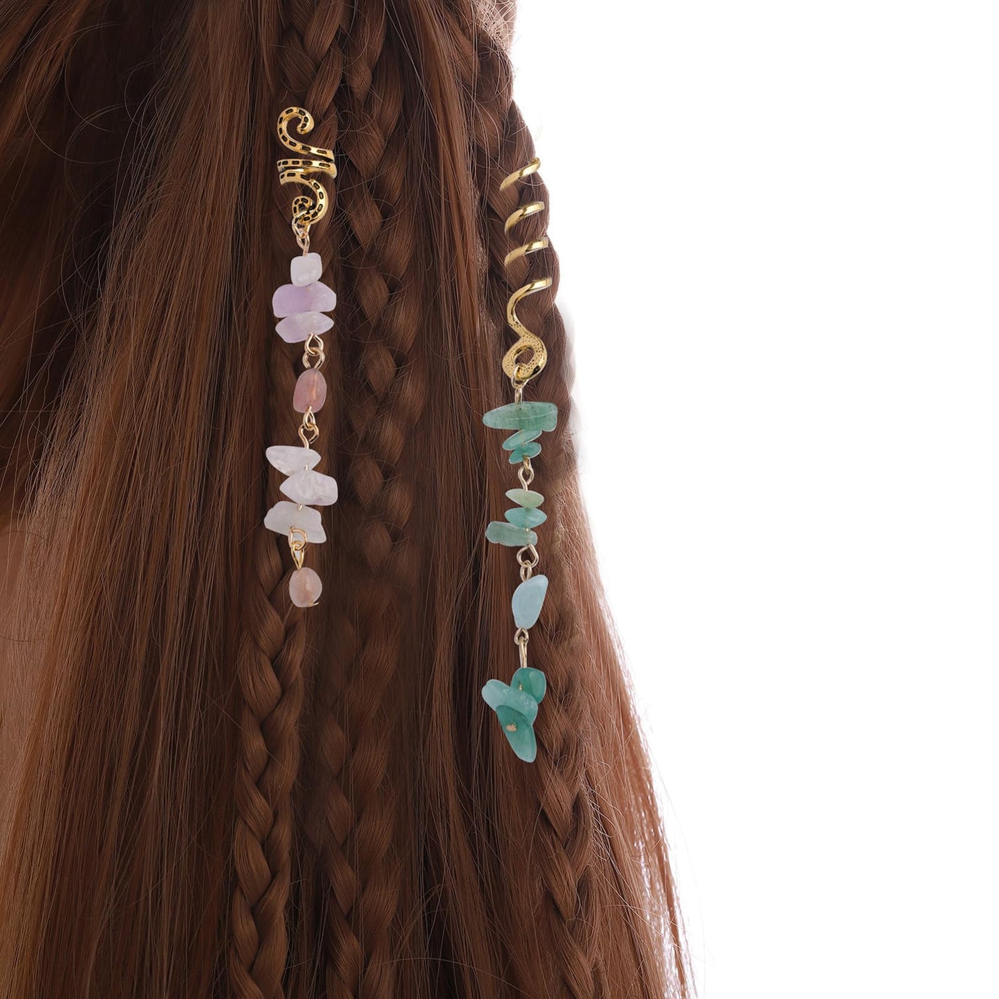 FRDTLUTHW Hair Jewelry Dreadlock Accessories, Natura Stone Hair Charms for Braids, Hair Ring Crystal Hair Accessories for Women(Black, pack of 6)