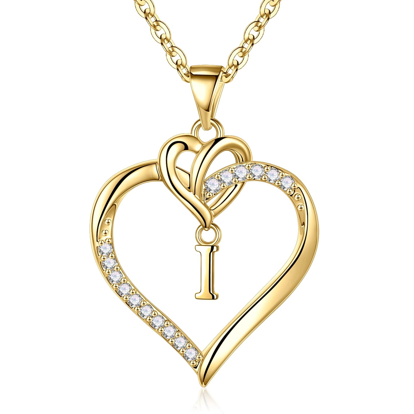 STORUP Heart Initial Necklaces for Women Girls, 14K Gold Plated Cubic Zirconia Heart Initial A-Z Pendant Necklace Dainty Heart Necklaces for Women Teen Girl Jewelry Birthday Gifts