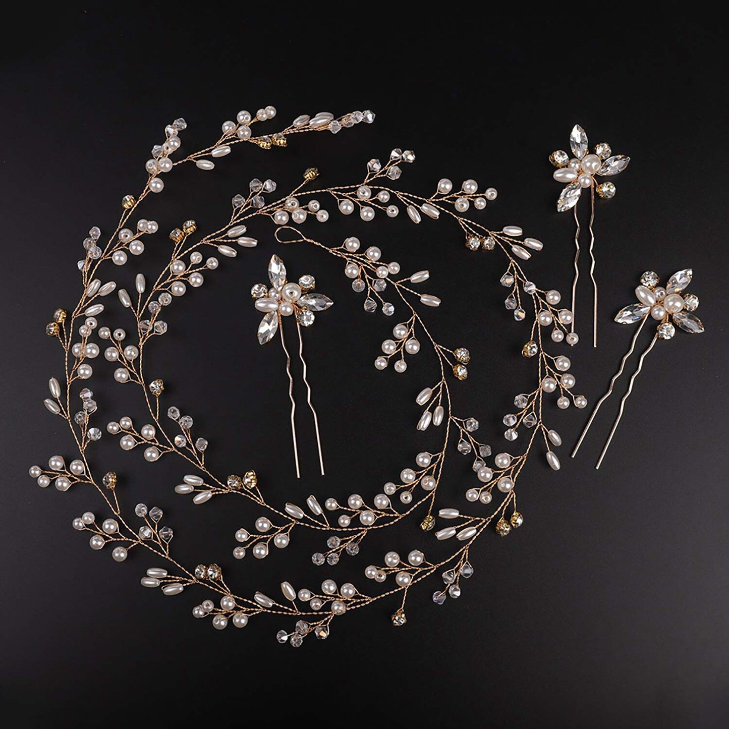 Deniferymakeup Rose Gold and Silver Extra Long Pearl and Crystal Bridal Hair Vine Wedding Head Piece Accessories Headband Jewelry (Silver)