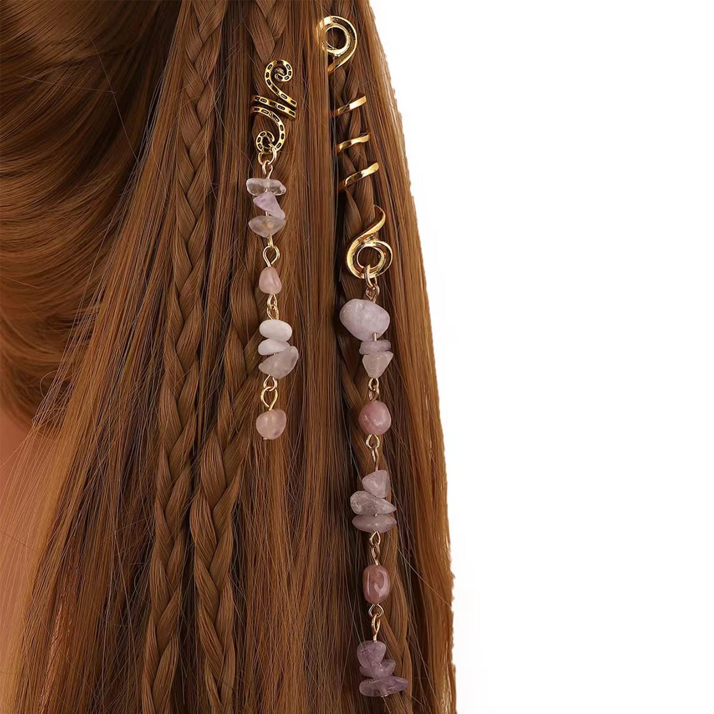 FRDTLUTHW Hair Jewelry Dreadlock Accessories, Natura Stone Hair Charms for Braids, Hair Ring Crystal Hair Accessories for Women(Black, pack of 6)