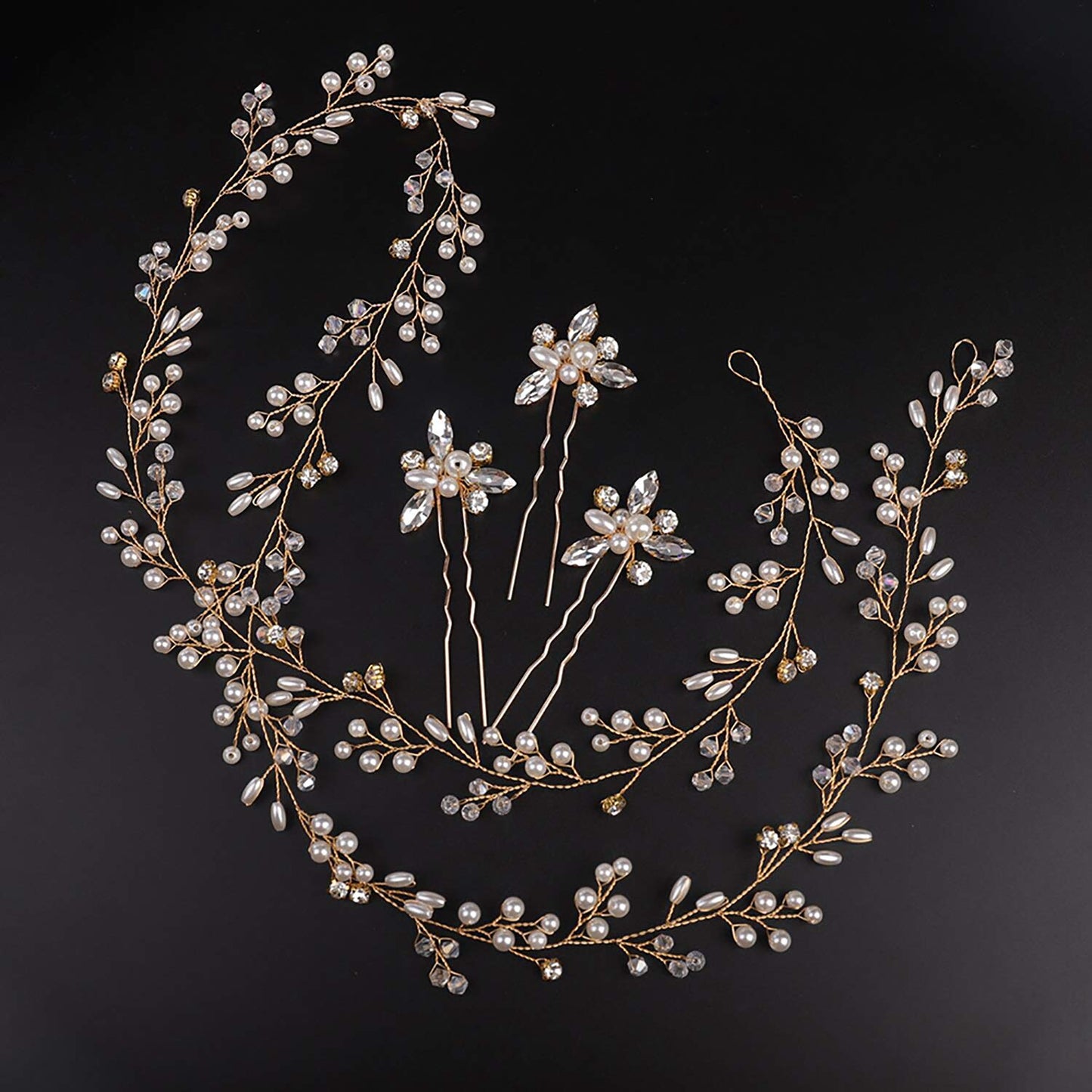 Deniferymakeup Rose Gold and Silver Extra Long Pearl and Crystal Bridal Hair Vine Wedding Head Piece Accessories Headband Jewelry (Silver)