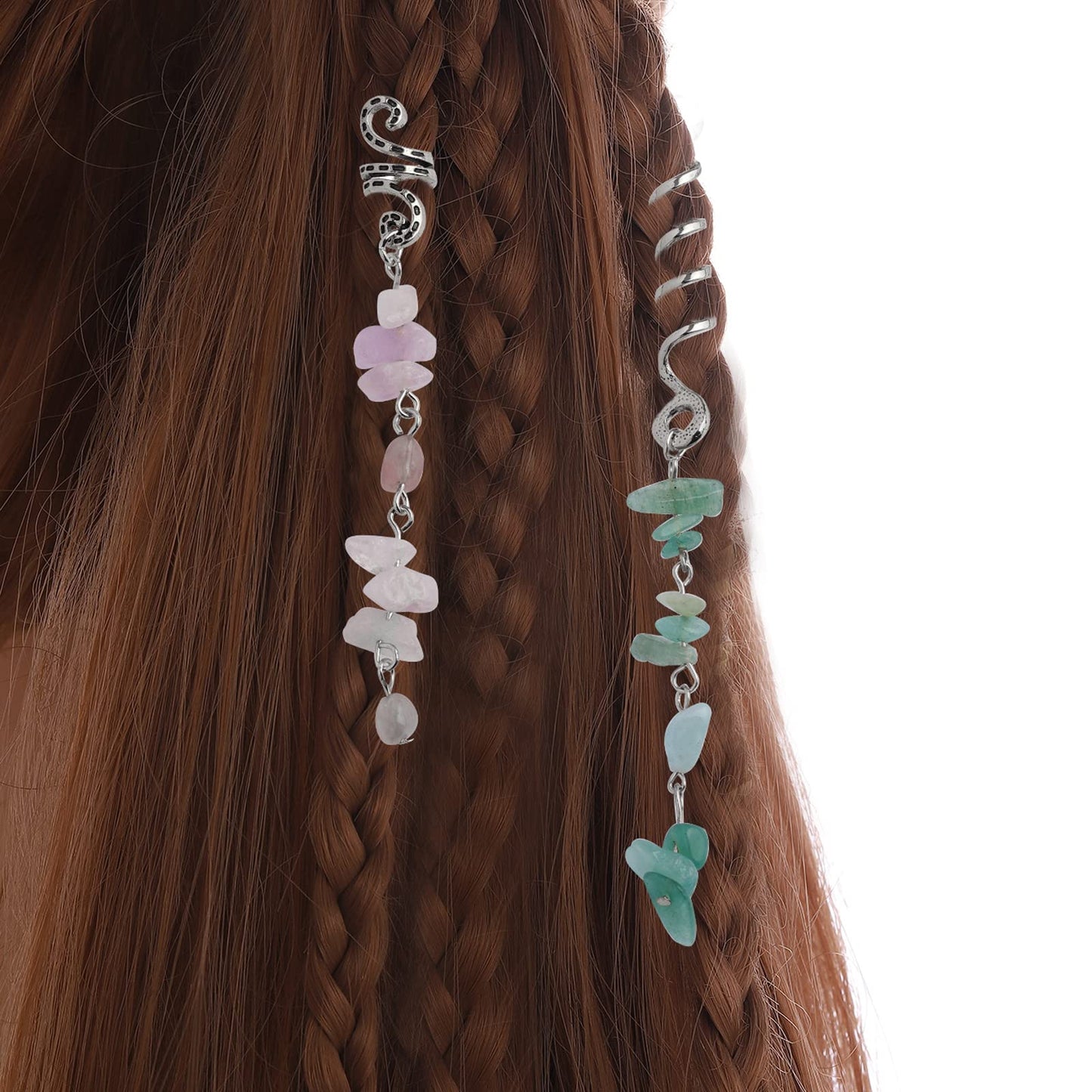 FRDTLUTHW Hair Jewelry Dreadlock Accessories, Natura Stone Hair Charms for Braids, Hair Ring Crystal Hair Accessories for Women(Black, pack of 6)