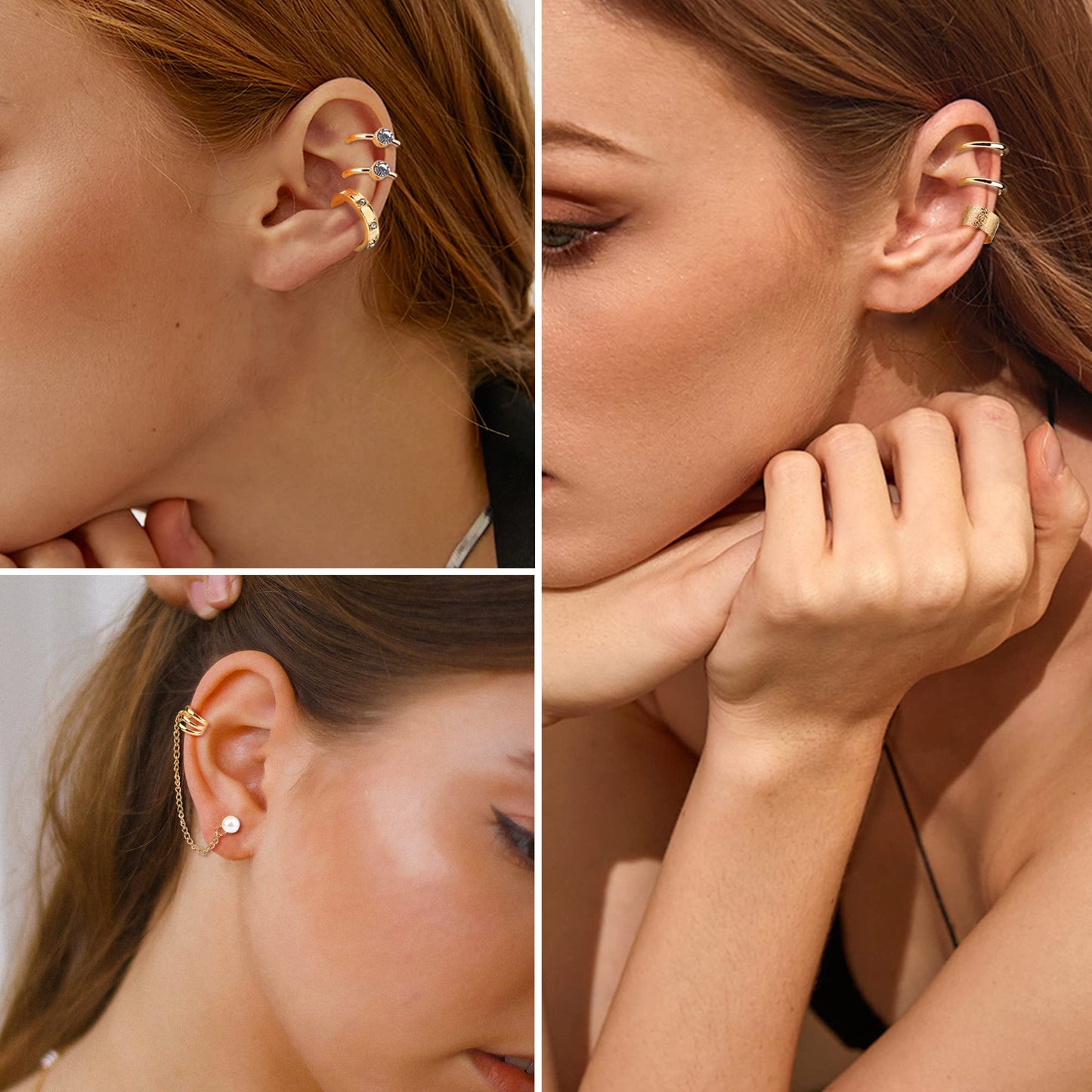 Dochais Ear Cuff Helix Cartilage Clip on Earrings Ear Cartilage Clip on Wrap Earrings Ear Cuffs for Women Men Non Piercing Ear Piercing Fake Earrings Set(Gold/Silver)