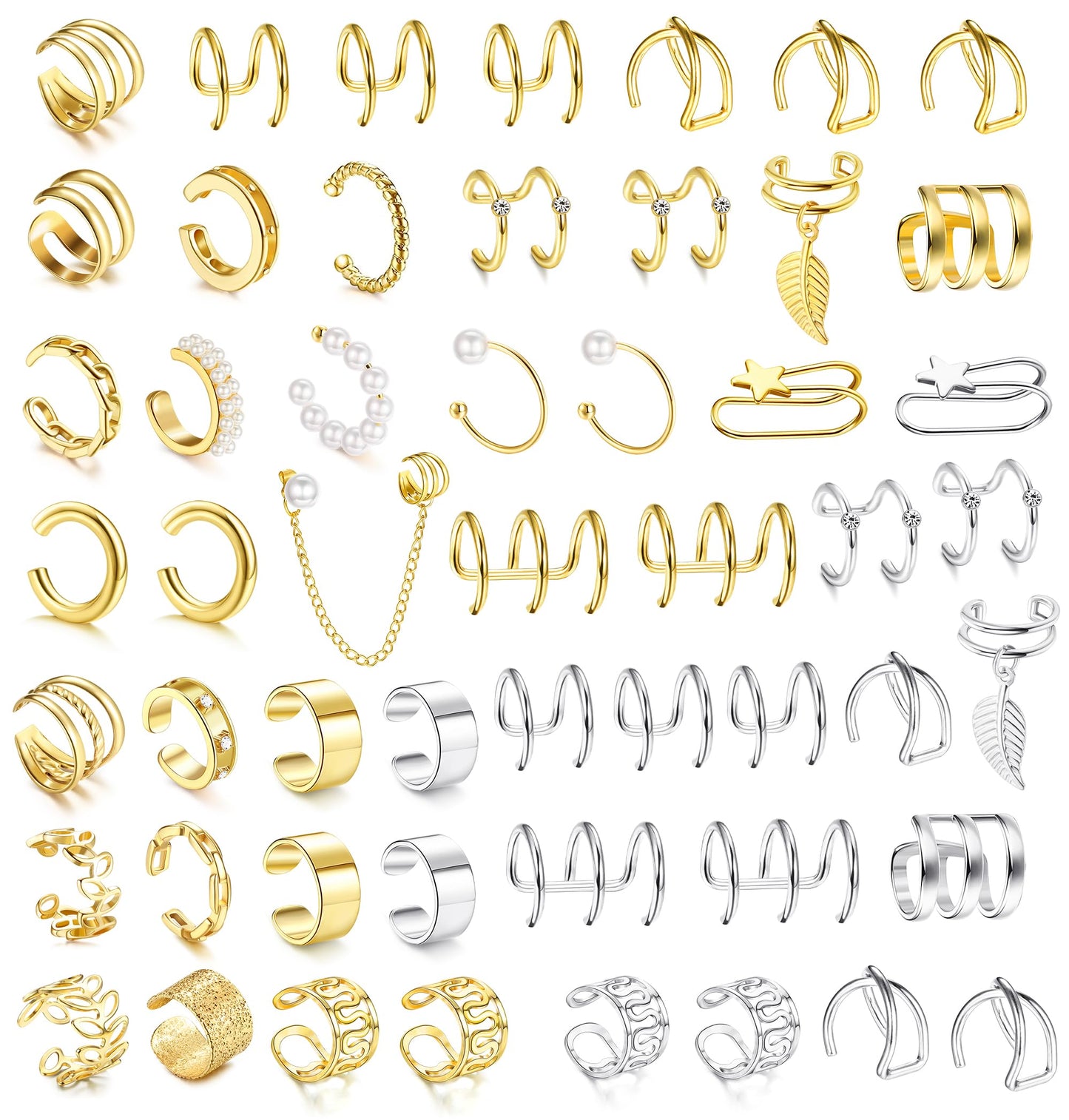 Dochais Ear Cuff Helix Cartilage Clip on Earrings Ear Cartilage Clip on Wrap Earrings Ear Cuffs for Women Men Non Piercing Ear Piercing Fake Earrings Set(Gold/Silver)