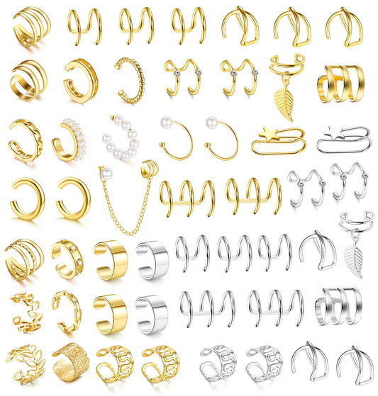 Dochais Ear Cuff Helix Cartilage Clip on Earrings Ear Cartilage Clip on Wrap Earrings Ear Cuffs for Women Men Non Piercing Ear Piercing Fake Earrings Set(Gold/Silver)