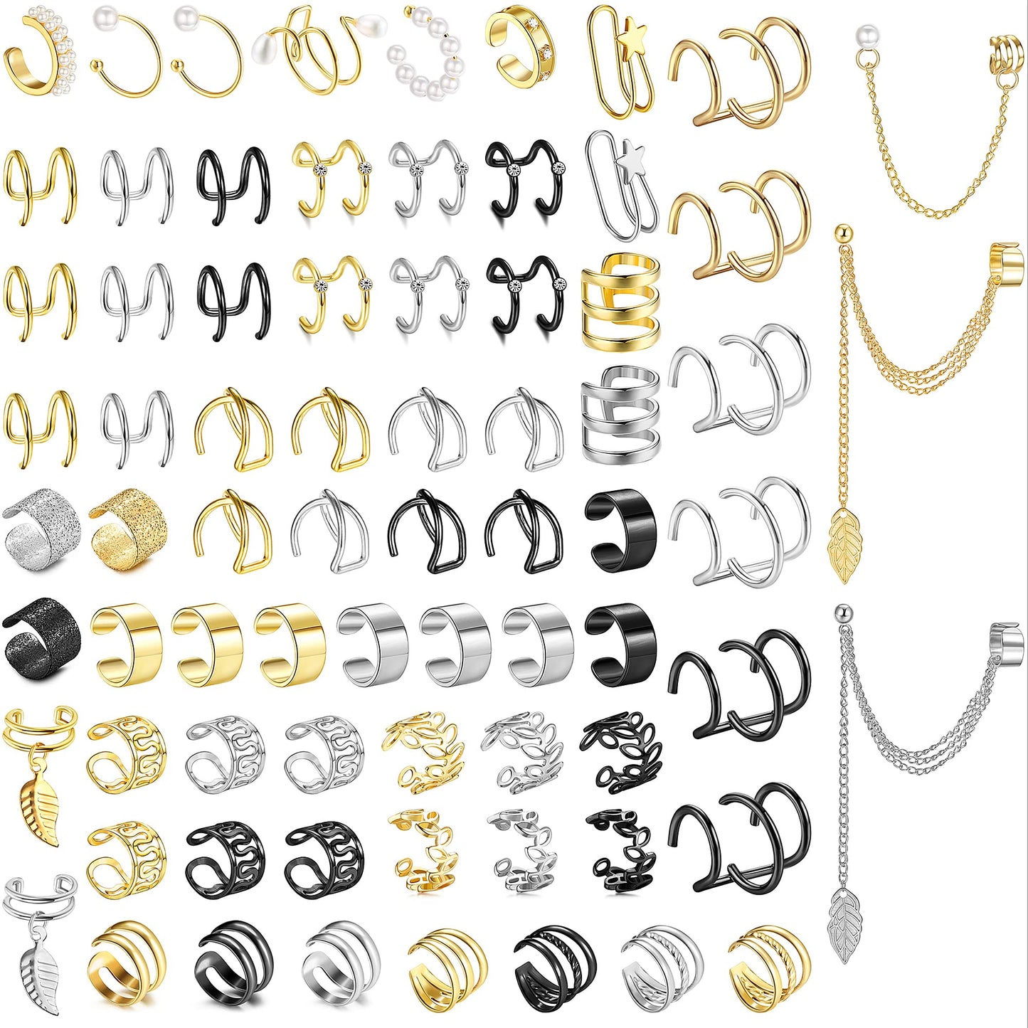 Dochais Ear Cuff Helix Cartilage Clip on Earrings Ear Cartilage Clip on Wrap Earrings Ear Cuffs for Women Men Non Piercing Ear Piercing Fake Earrings Set(Gold/Silver)