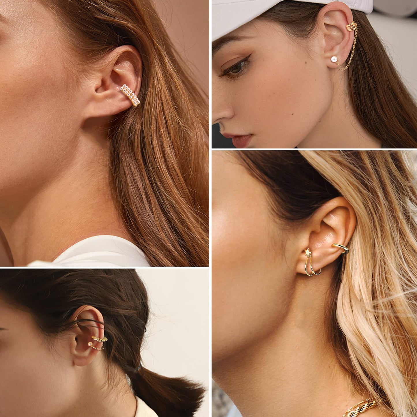 Dochais Ear Cuff Helix Cartilage Clip on Earrings Ear Cartilage Clip on Wrap Earrings Ear Cuffs for Women Men Non Piercing Ear Piercing Fake Earrings Set(Gold/Silver)