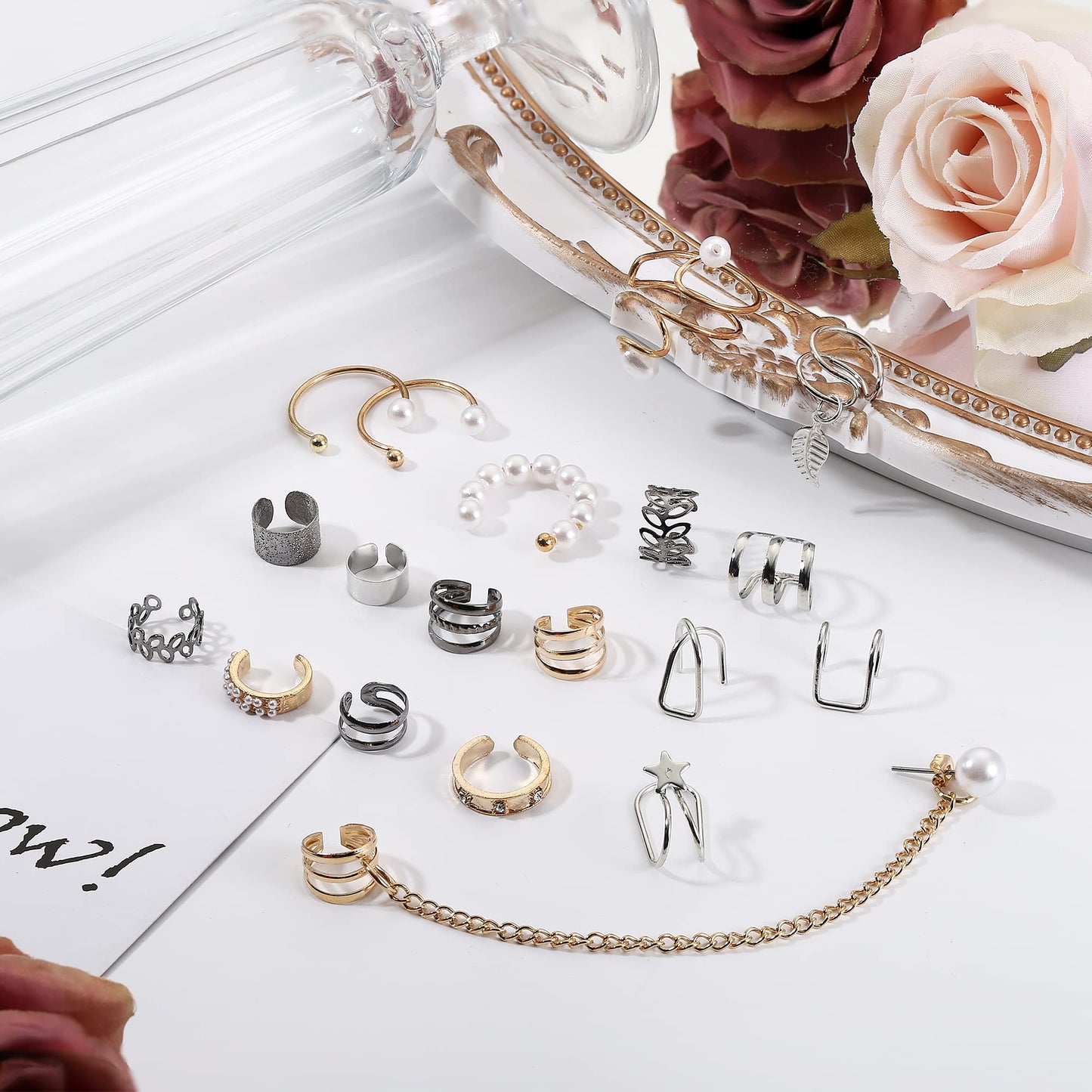 Dochais Ear Cuff Helix Cartilage Clip on Earrings Ear Cartilage Clip on Wrap Earrings Ear Cuffs for Women Men Non Piercing Ear Piercing Fake Earrings Set(Gold/Silver)