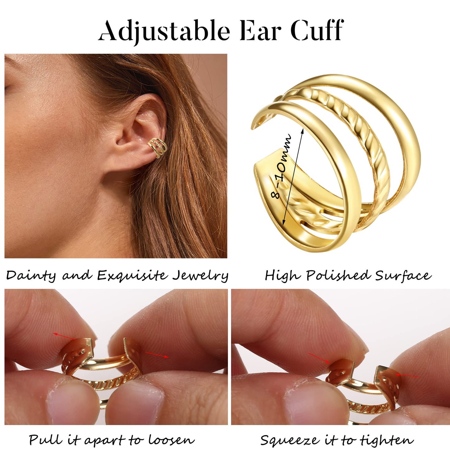 Dochais Ear Cuff Helix Cartilage Clip on Earrings Ear Cartilage Clip on Wrap Earrings Ear Cuffs for Women Men Non Piercing Ear Piercing Fake Earrings Set(Gold/Silver)