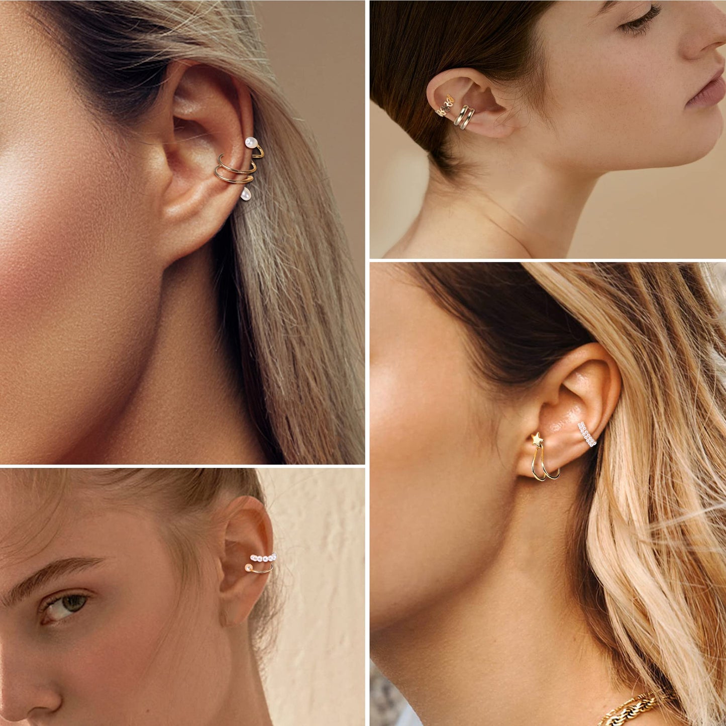 Dochais Ear Cuff Helix Cartilage Clip on Earrings Ear Cartilage Clip on Wrap Earrings Ear Cuffs for Women Men Non Piercing Ear Piercing Fake Earrings Set(Gold/Silver)