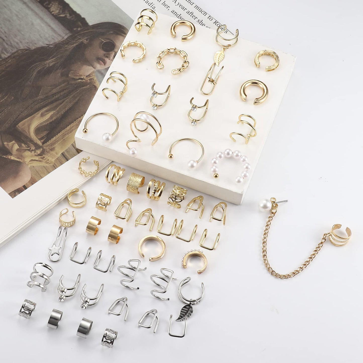 Dochais Ear Cuff Helix Cartilage Clip on Earrings Ear Cartilage Clip on Wrap Earrings Ear Cuffs for Women Men Non Piercing Ear Piercing Fake Earrings Set(Gold/Silver)