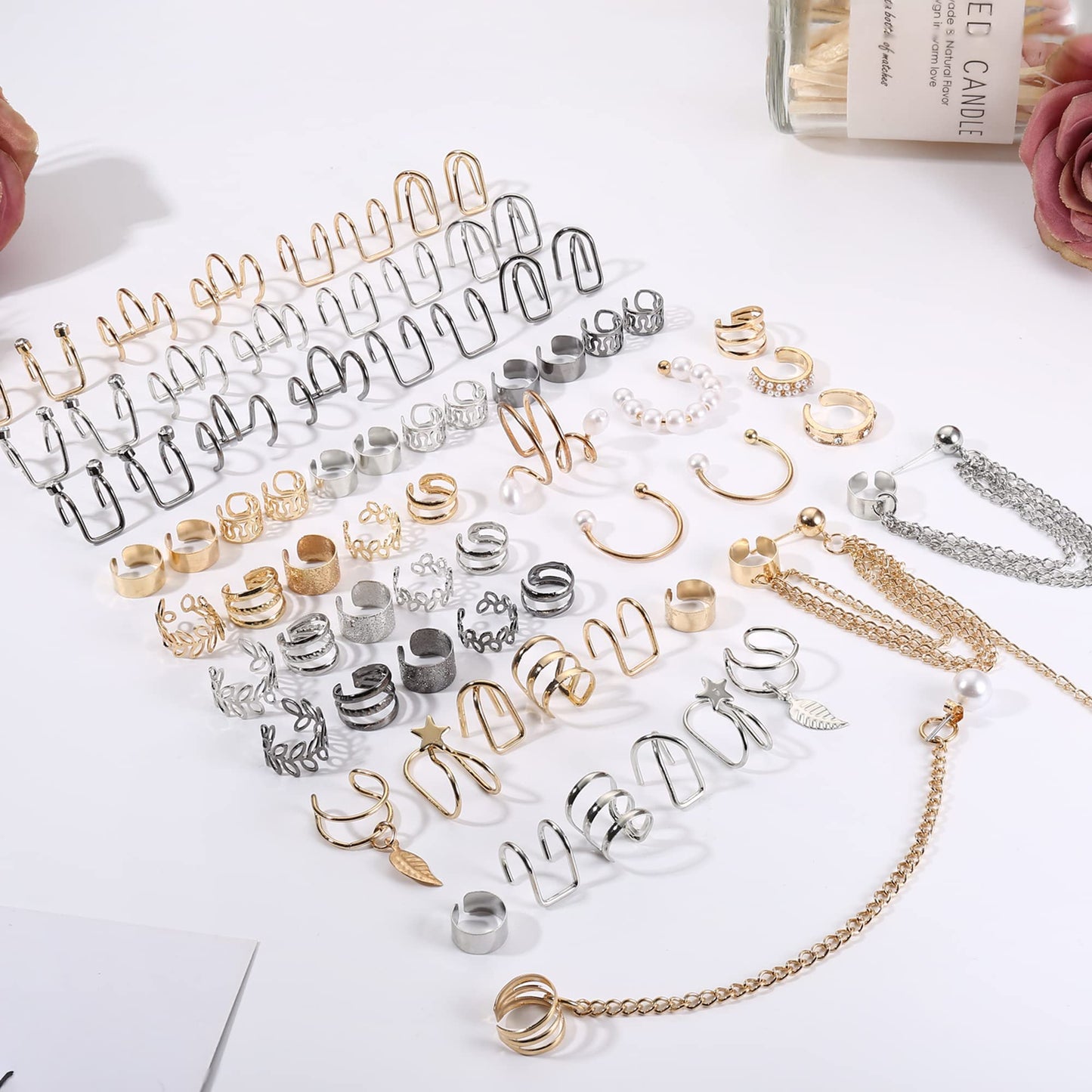 Dochais Ear Cuff Helix Cartilage Clip on Earrings Ear Cartilage Clip on Wrap Earrings Ear Cuffs for Women Men Non Piercing Ear Piercing Fake Earrings Set(Gold/Silver)