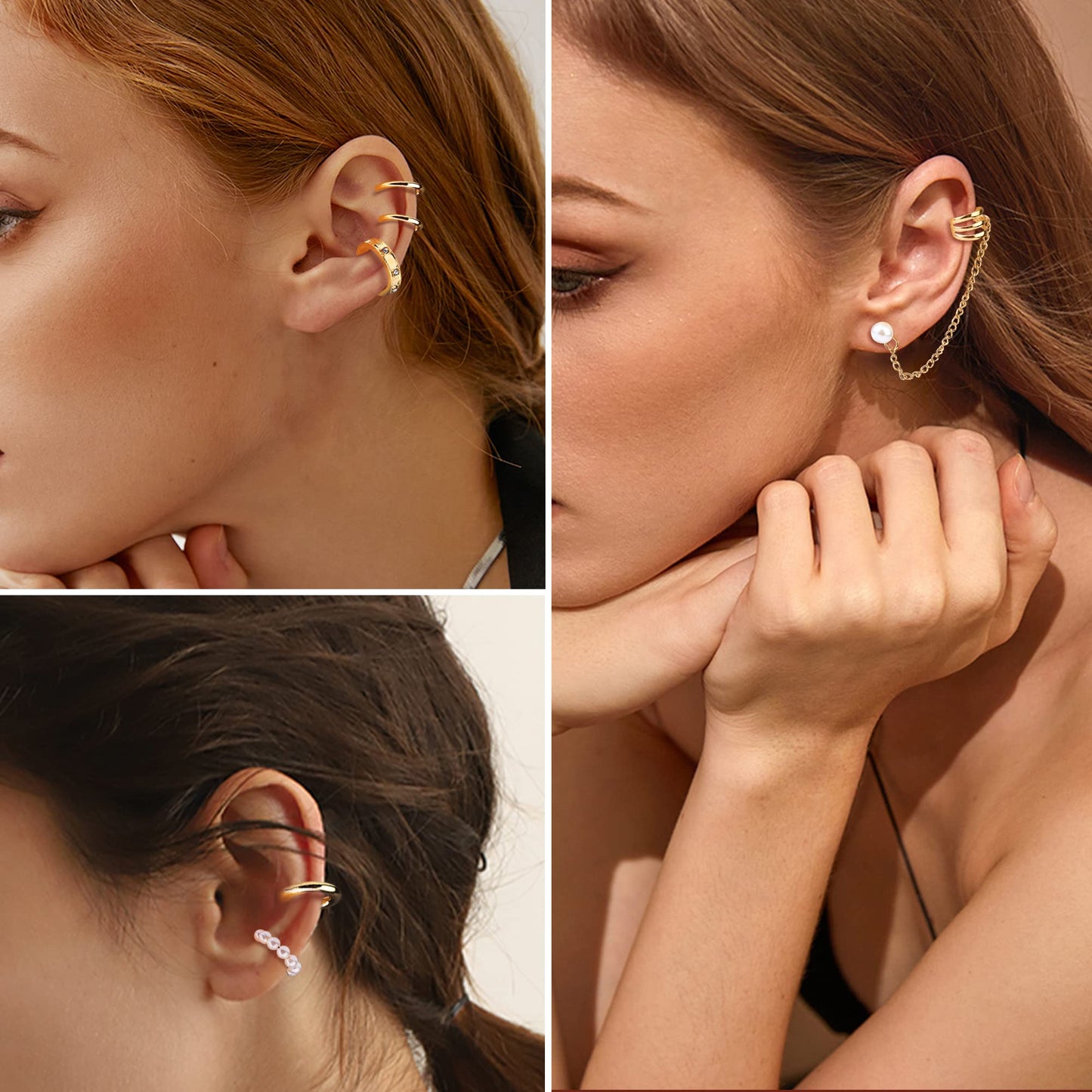 Dochais Ear Cuff Helix Cartilage Clip on Earrings Ear Cartilage Clip on Wrap Earrings Ear Cuffs for Women Men Non Piercing Ear Piercing Fake Earrings Set(Gold/Silver)